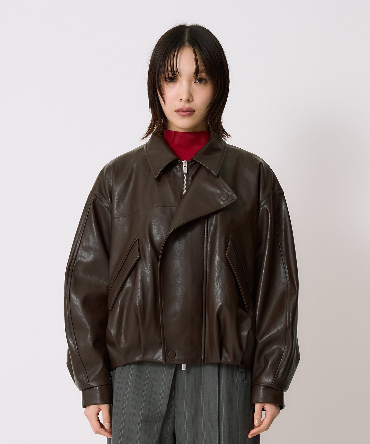 コクーンレザーボンバージャケット