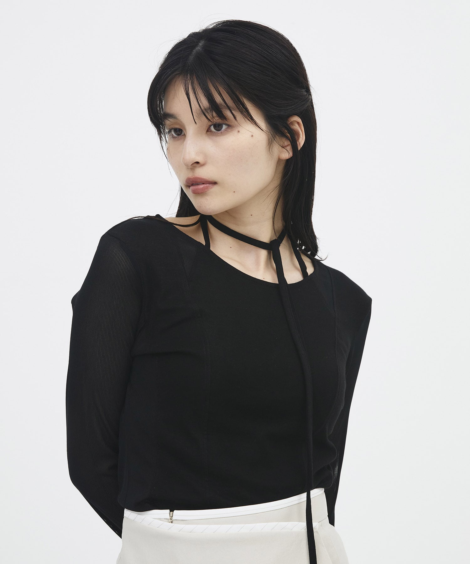 シアーストライプカットコンビプルオーバー