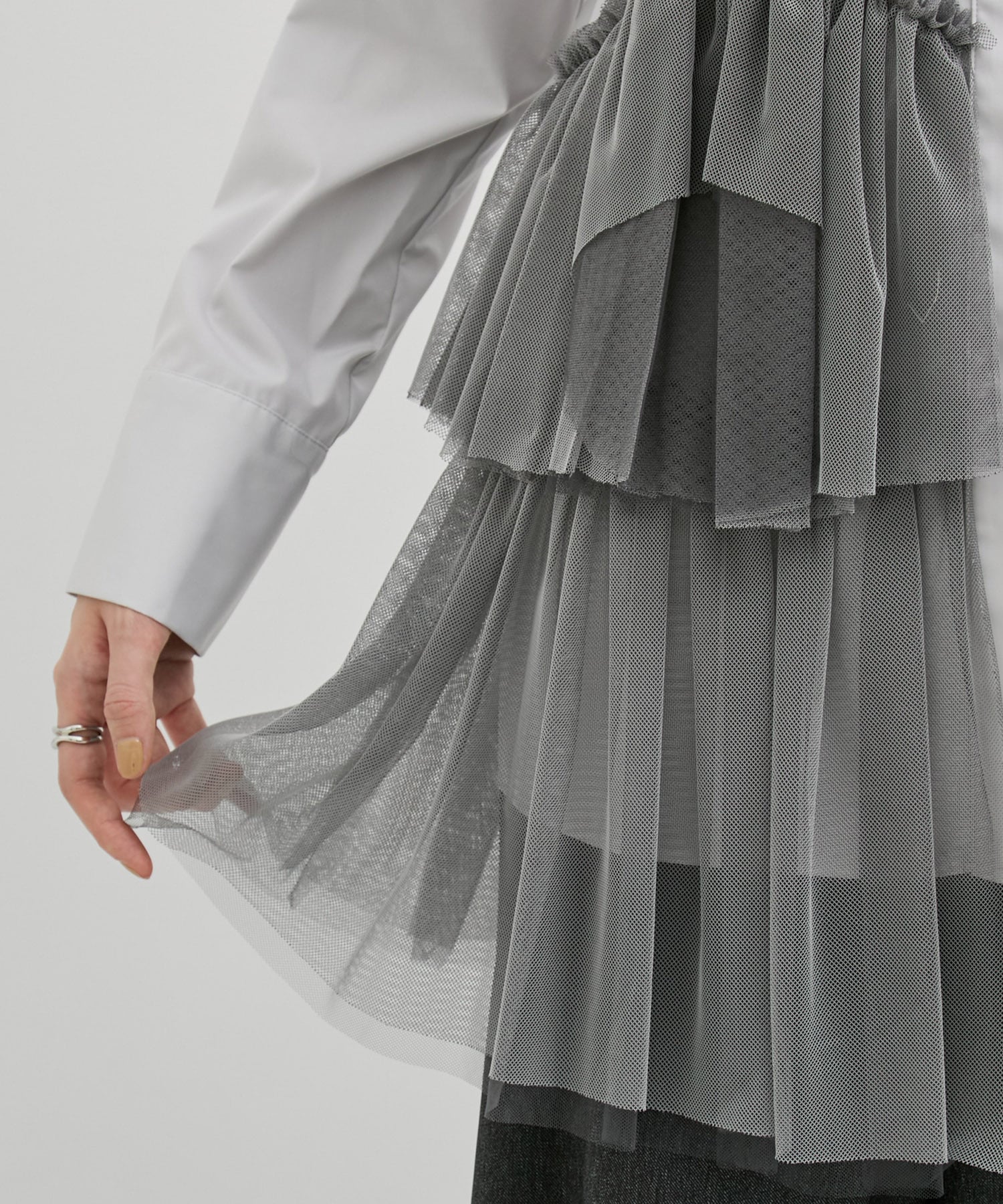 シャンブレーチュールコンビシャツ