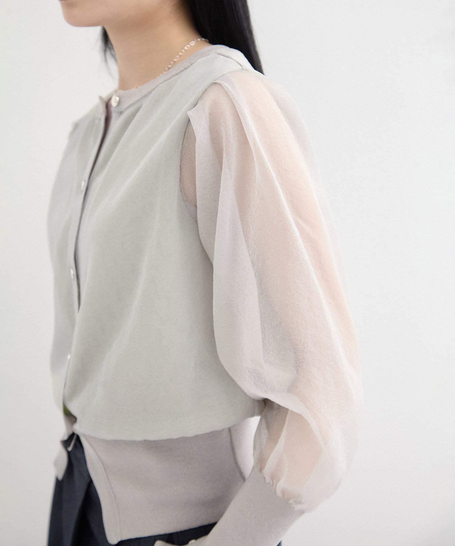 【再入荷】シアースリーブキュプラニットカーデ