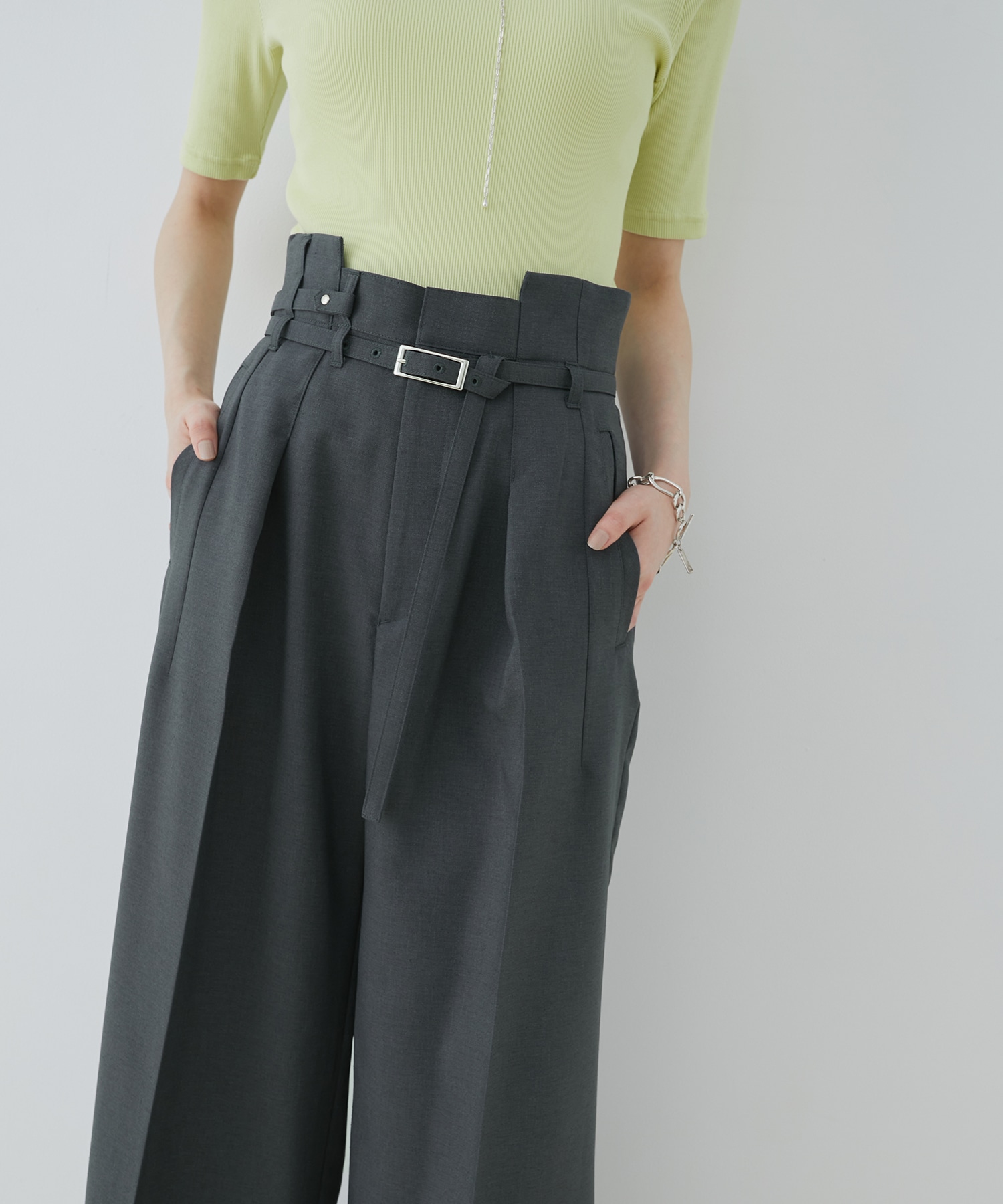 ACETATEベルトワイドパンツ