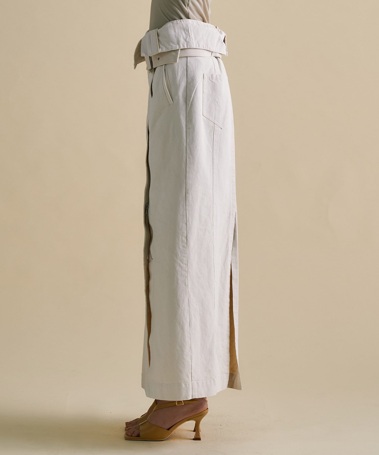 2way Waist Belted Denim Skirt