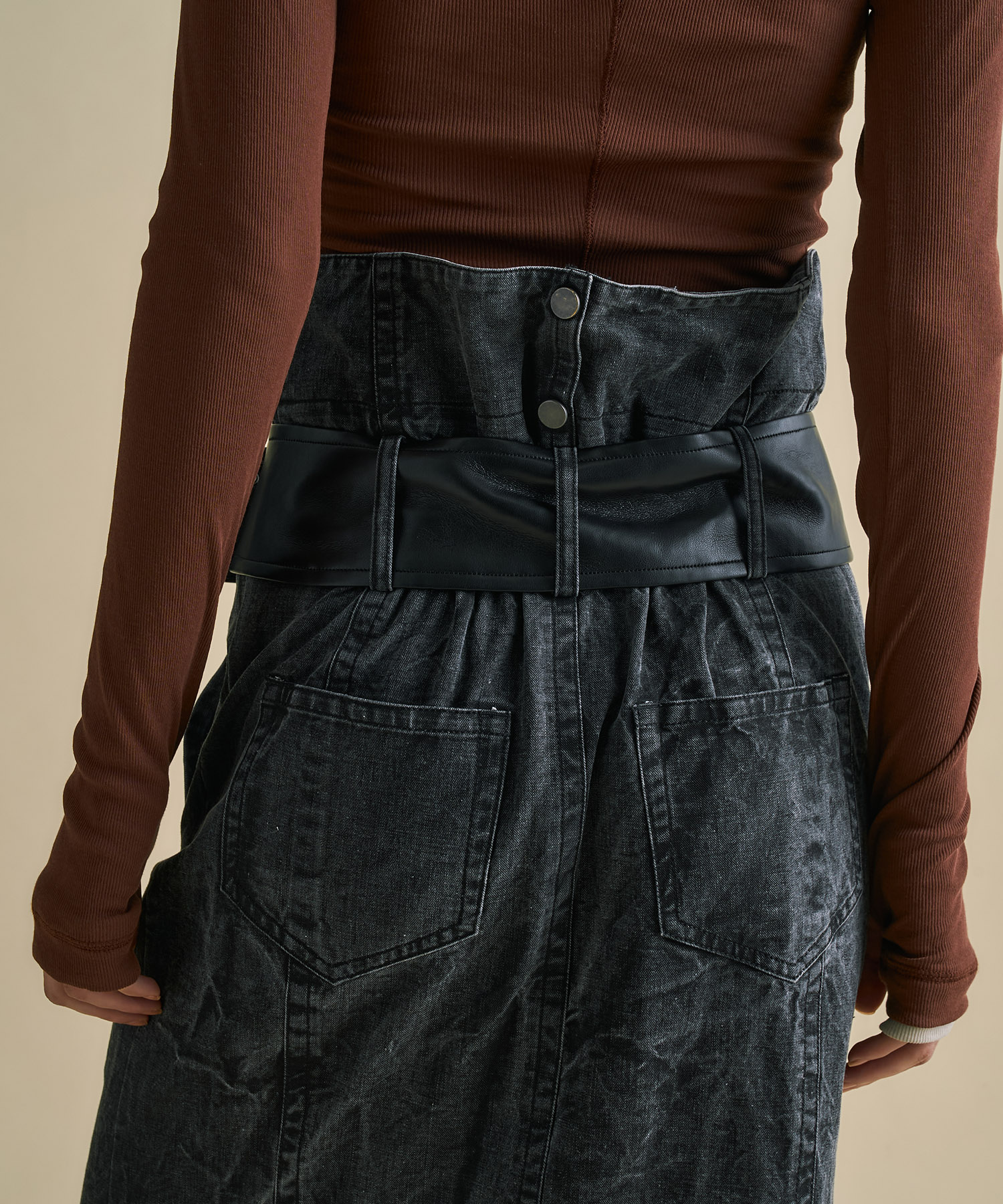 2way Waist Belted Denim Skirt