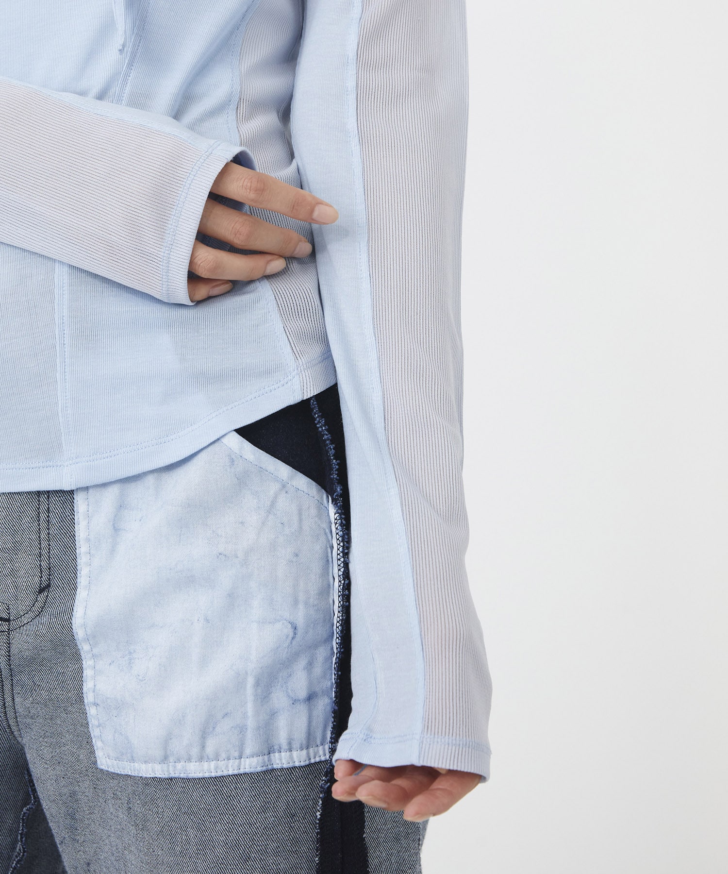 シアーストライプカットコンビプルオーバー