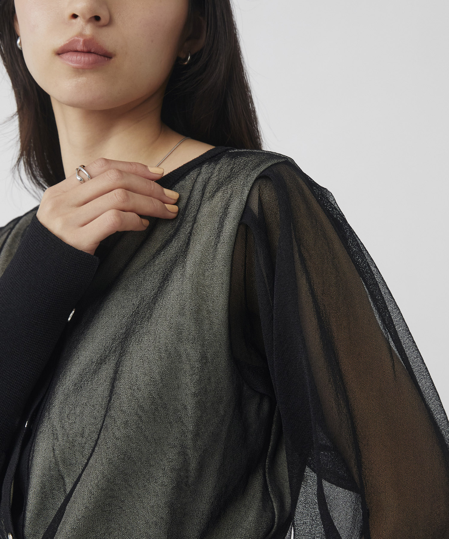 シアースリーブキュプラニットカーデ