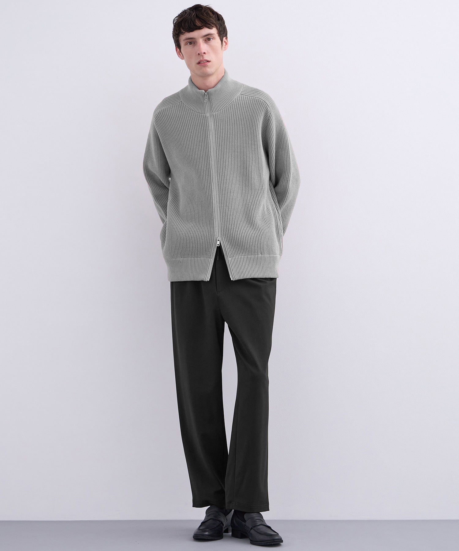 ウールリブジップドライバーズニット