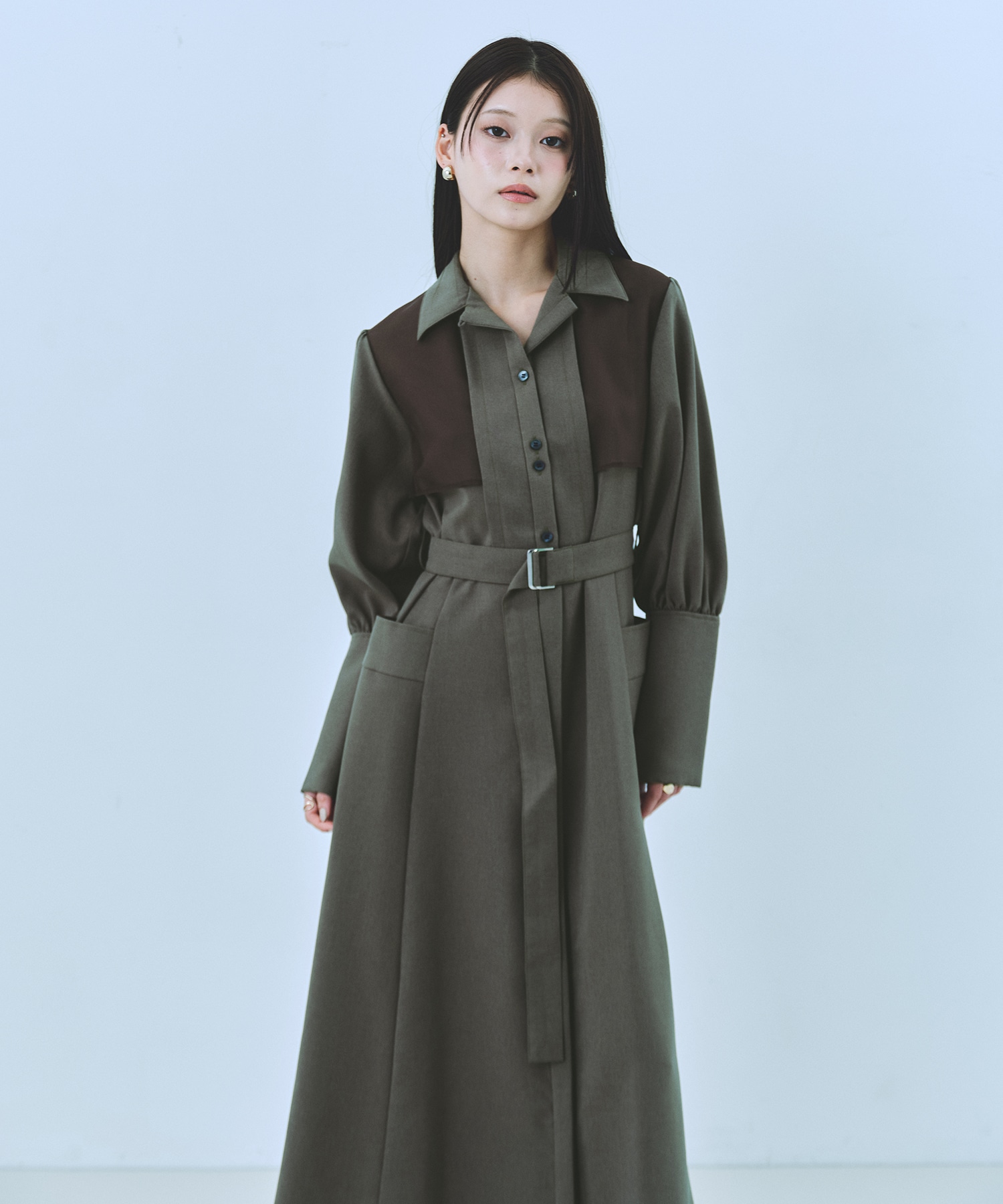 残りわずか〉オープンカラーシャツワンピース(1 KHAKI): : ウィメンズ