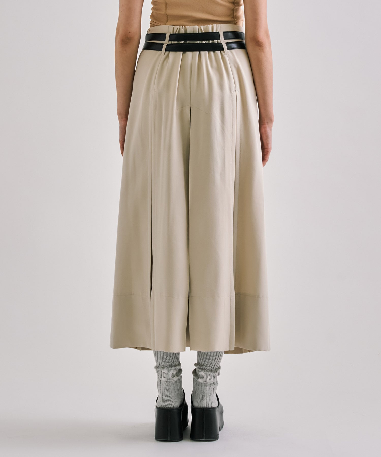 Double Belted Inverted Pleats Skirt
