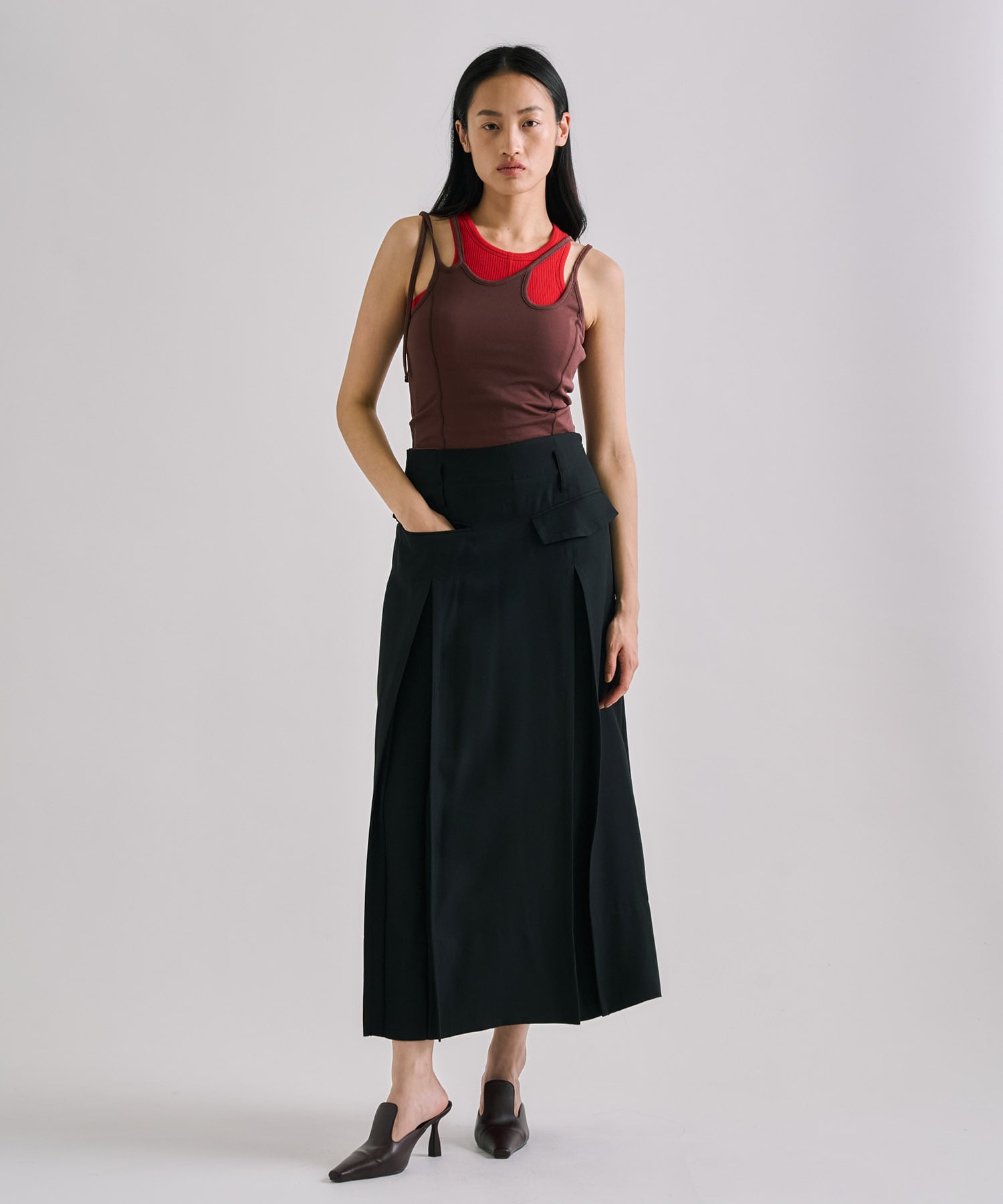 Double Belted Inverted Pleats Skirt