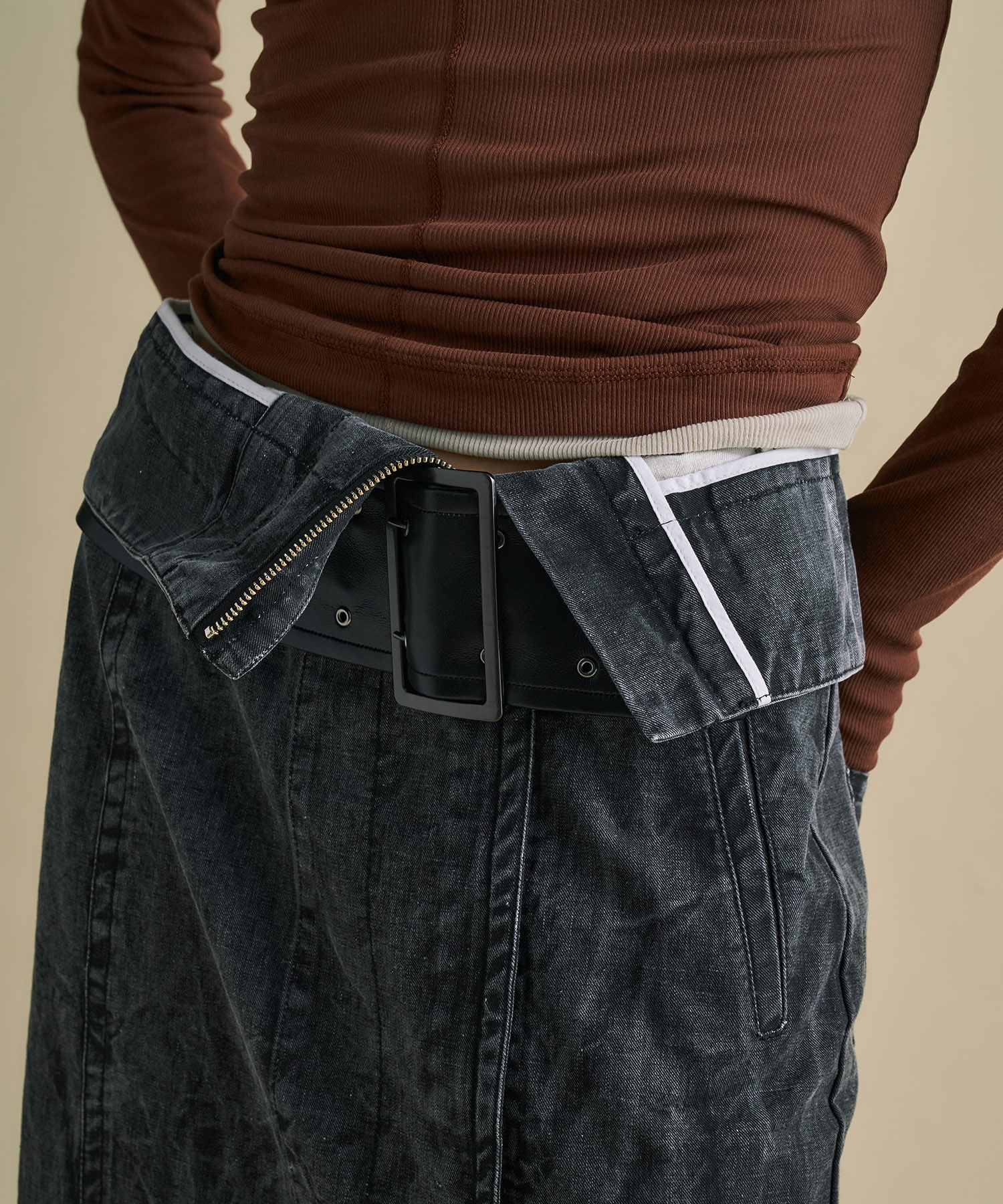 2way Waist Belted Denim Skirt
