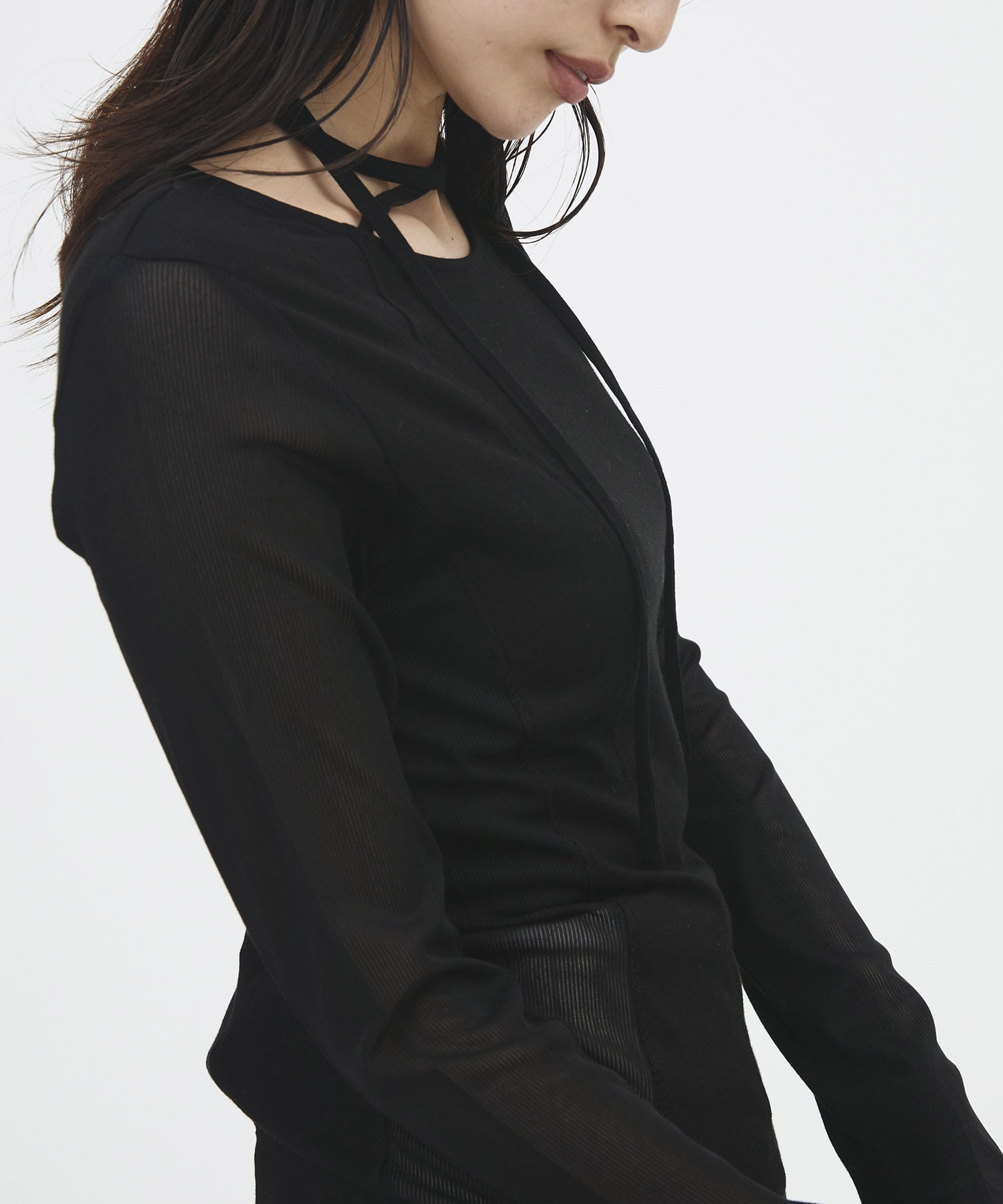 シアーストライプカットコンビプルオーバー