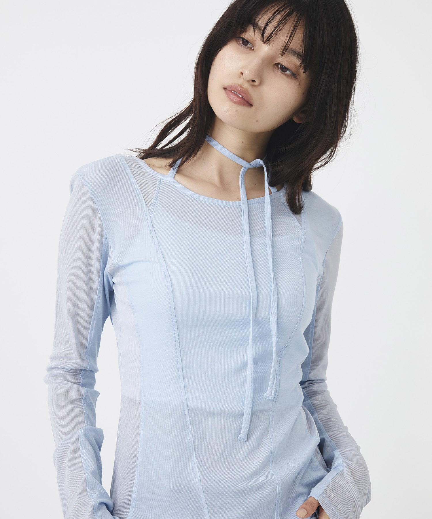 シアーストライプカットコンビプルオーバー