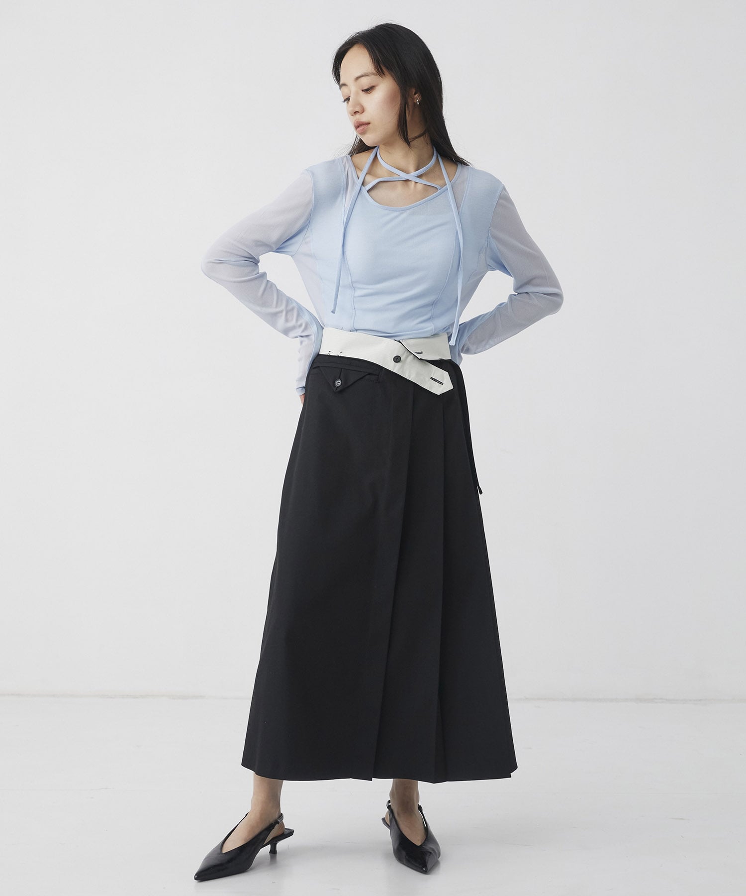 アシンメトリータックプリーツスカート