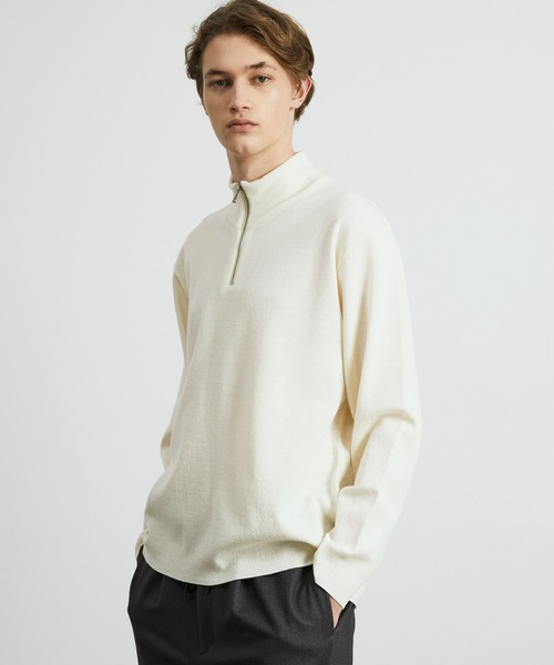 〈残りわずか〉18Gウールミラノリブハーフジップニット