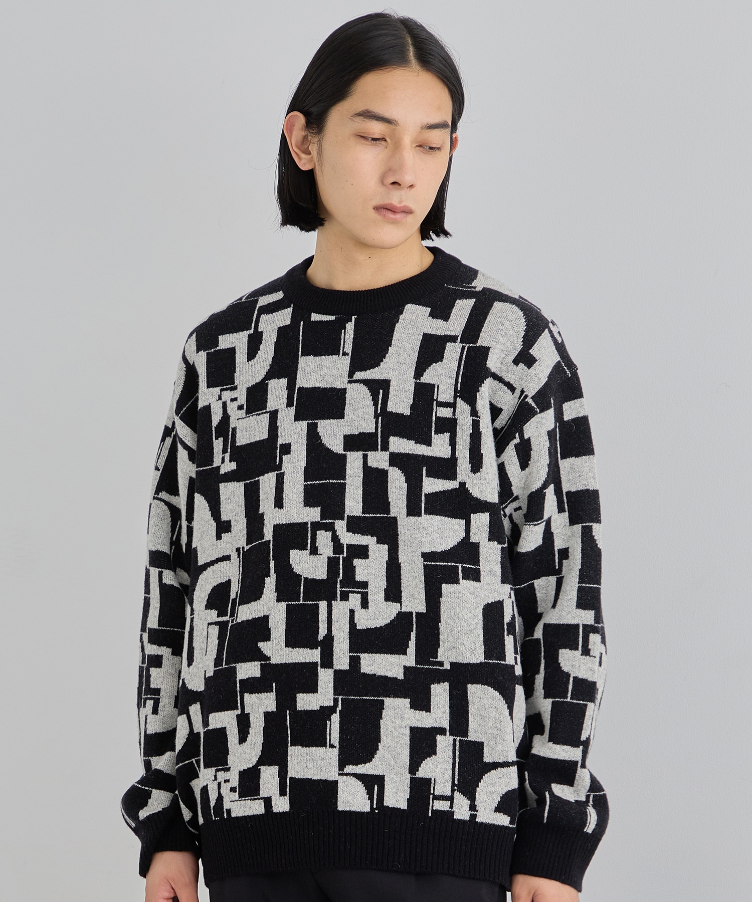 GEOMETRIC クルーネックニット(1 BLACK): : メンズ｜UNITED TOKYO