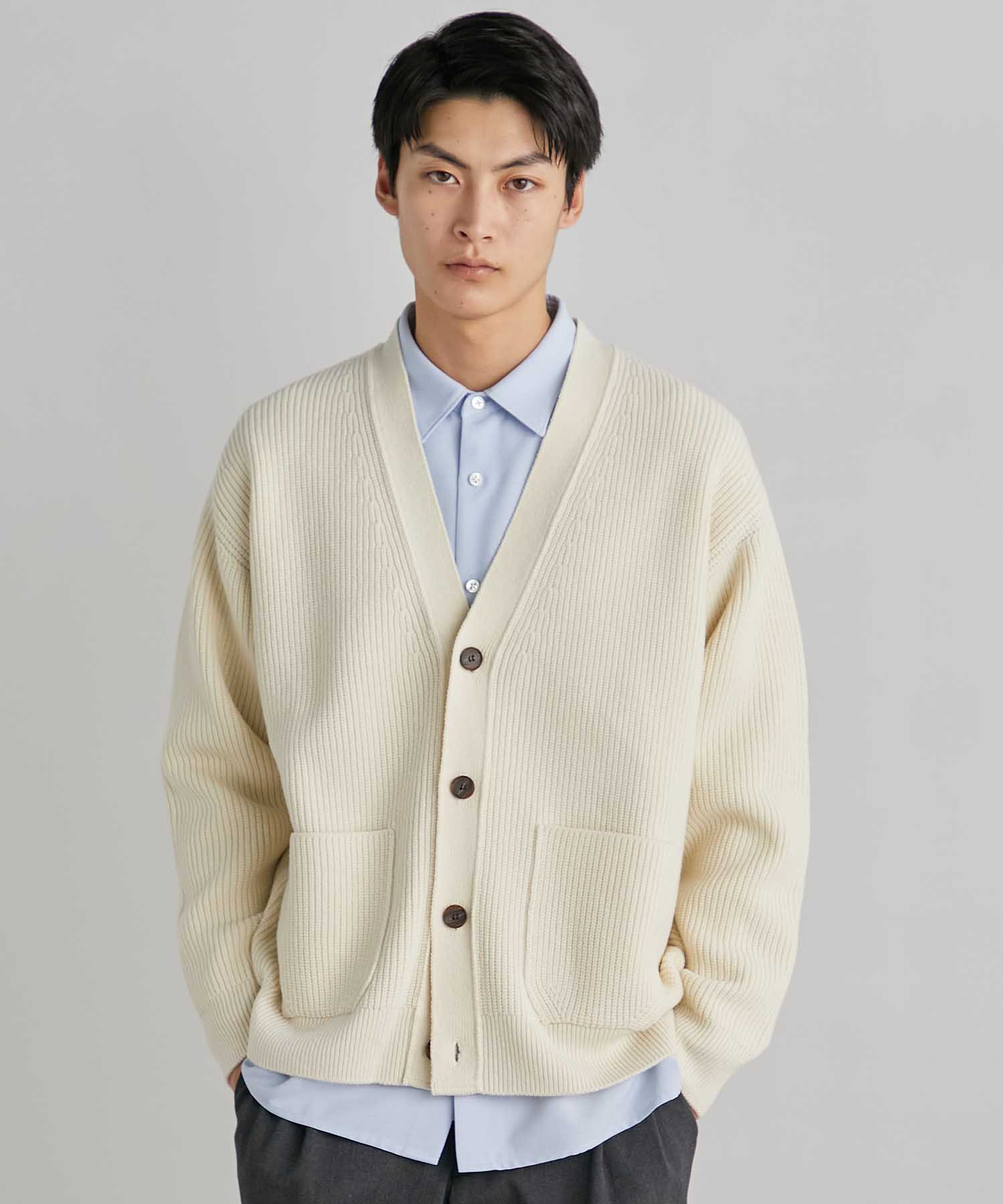 CASHMERE ウール5GGアゼアミカーディガン(1 OFF WHITE): : メンズ