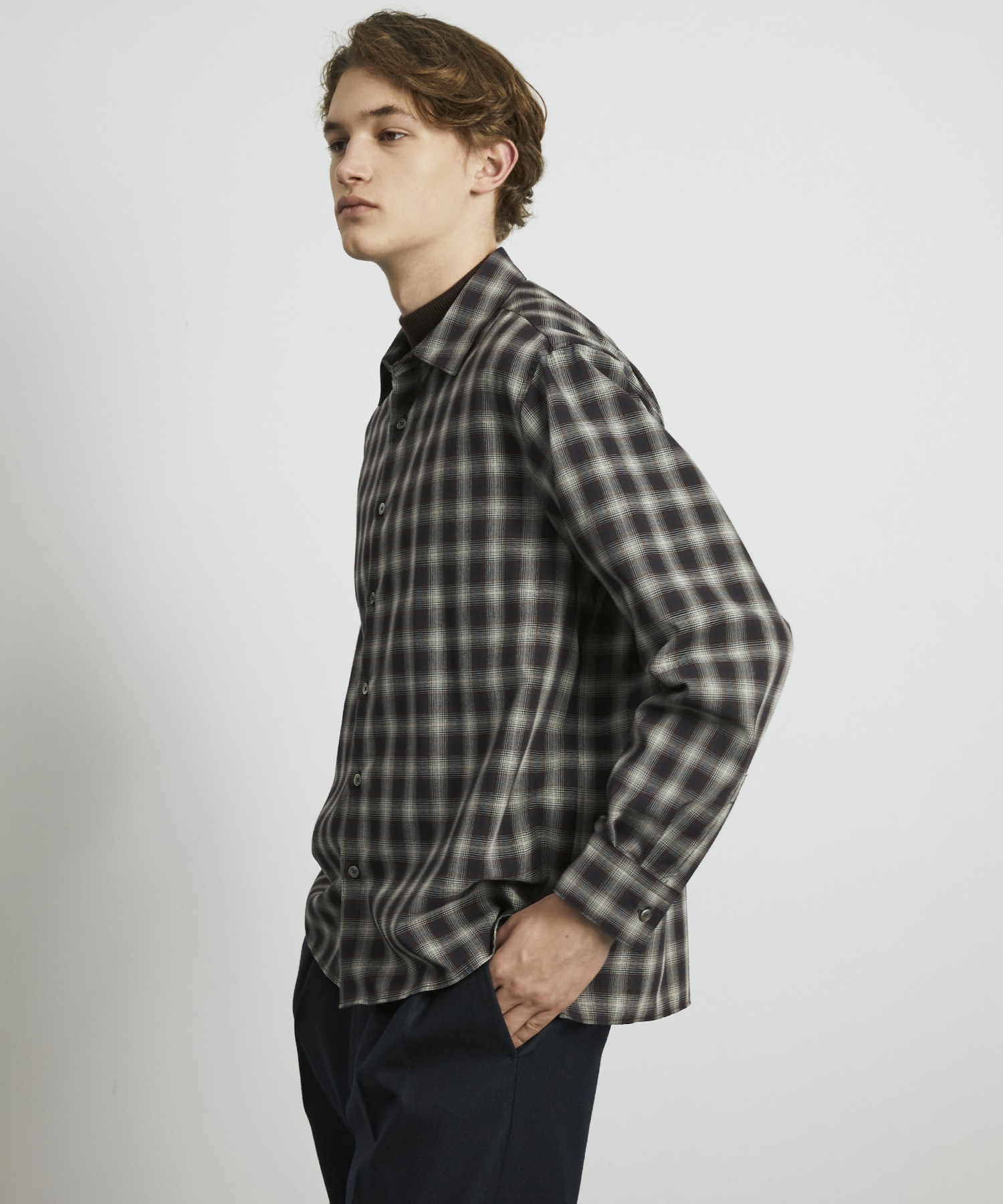 DRY WOOL オンブレチェックシャツ