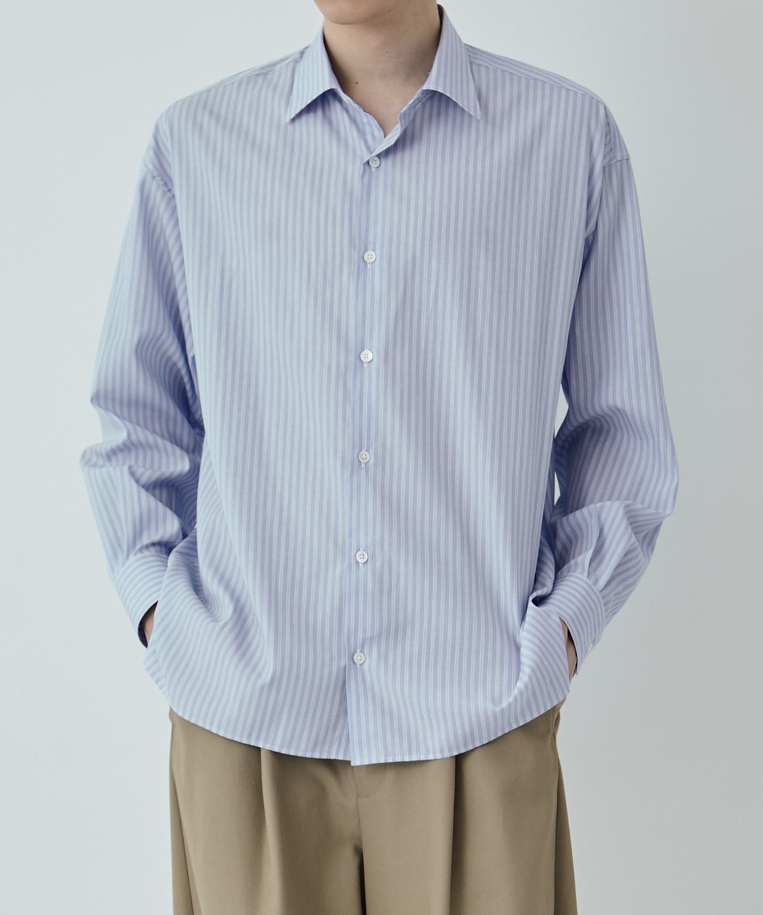 〈残りわずか｜再入荷なし〉200/2 コットン ストライプリラックスシャツ