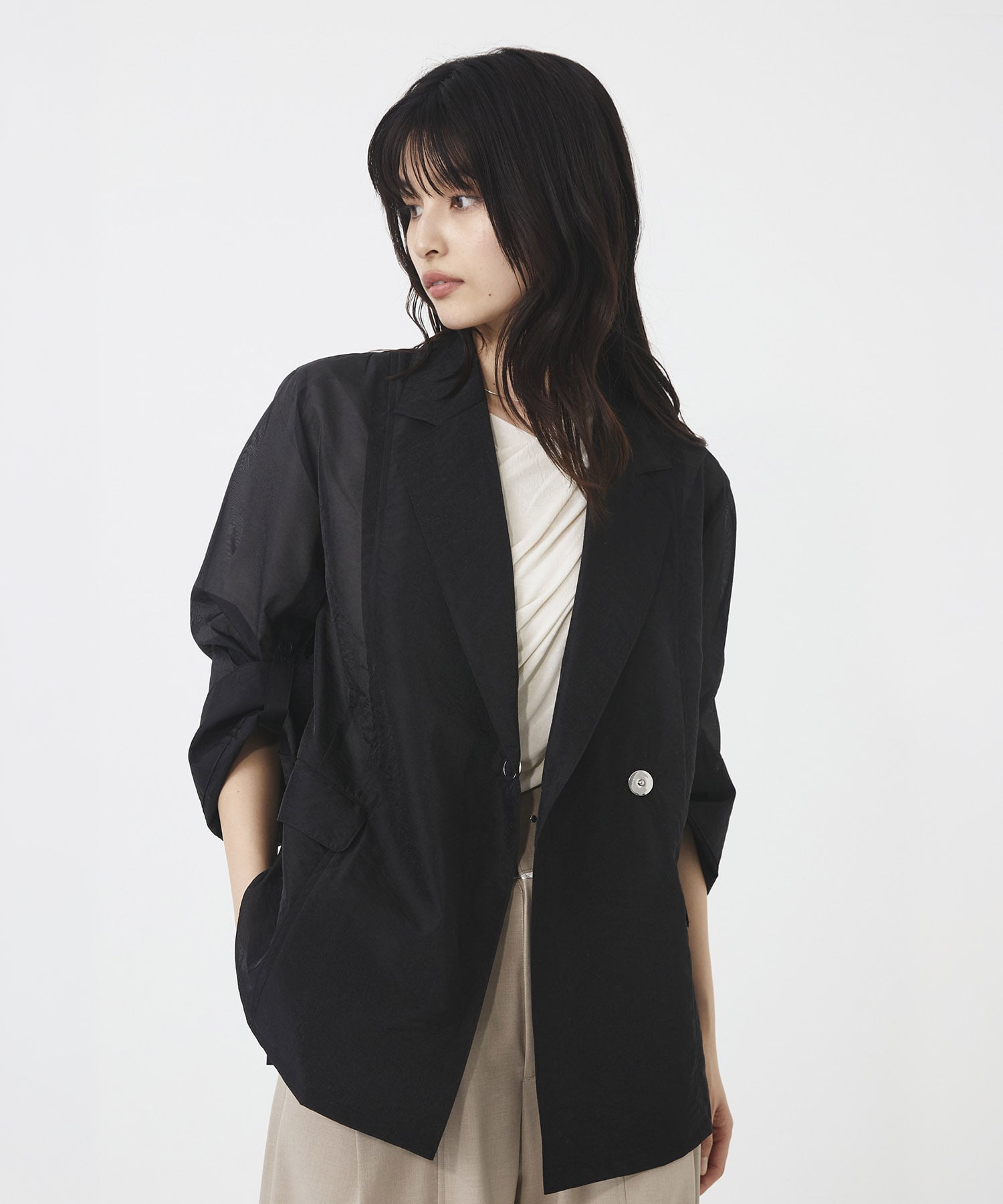 ラウンドパーツオーガンジージャケット