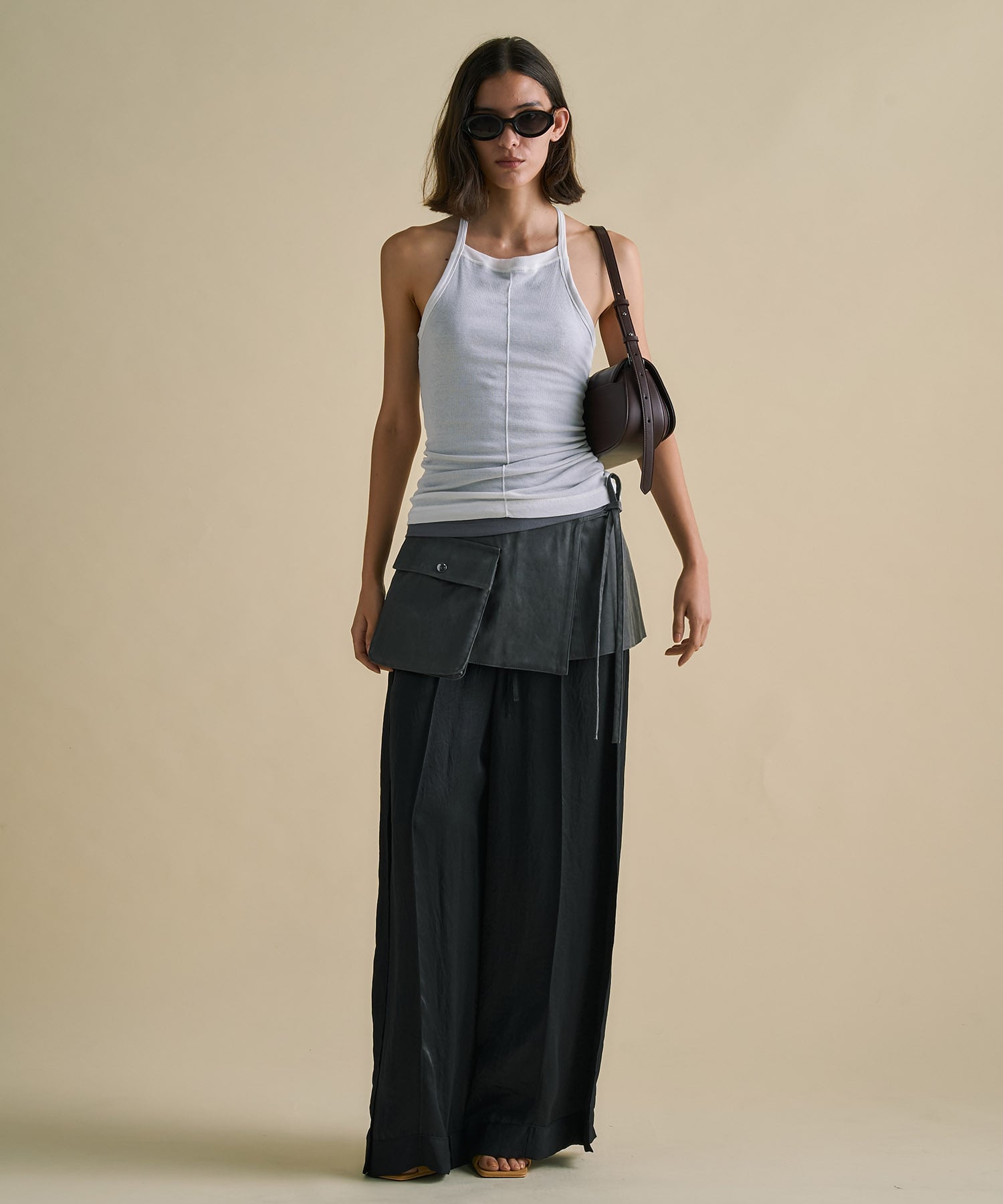 〈残りわずか〉Vintage Leather Belted Satin Pants