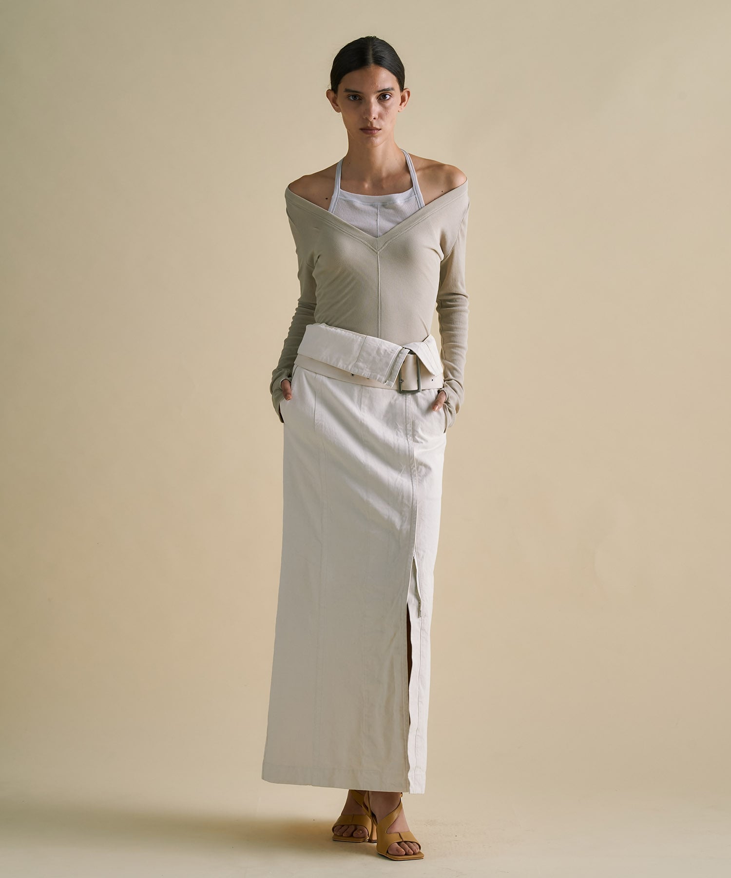 2way Waist Belted Denim Skirt