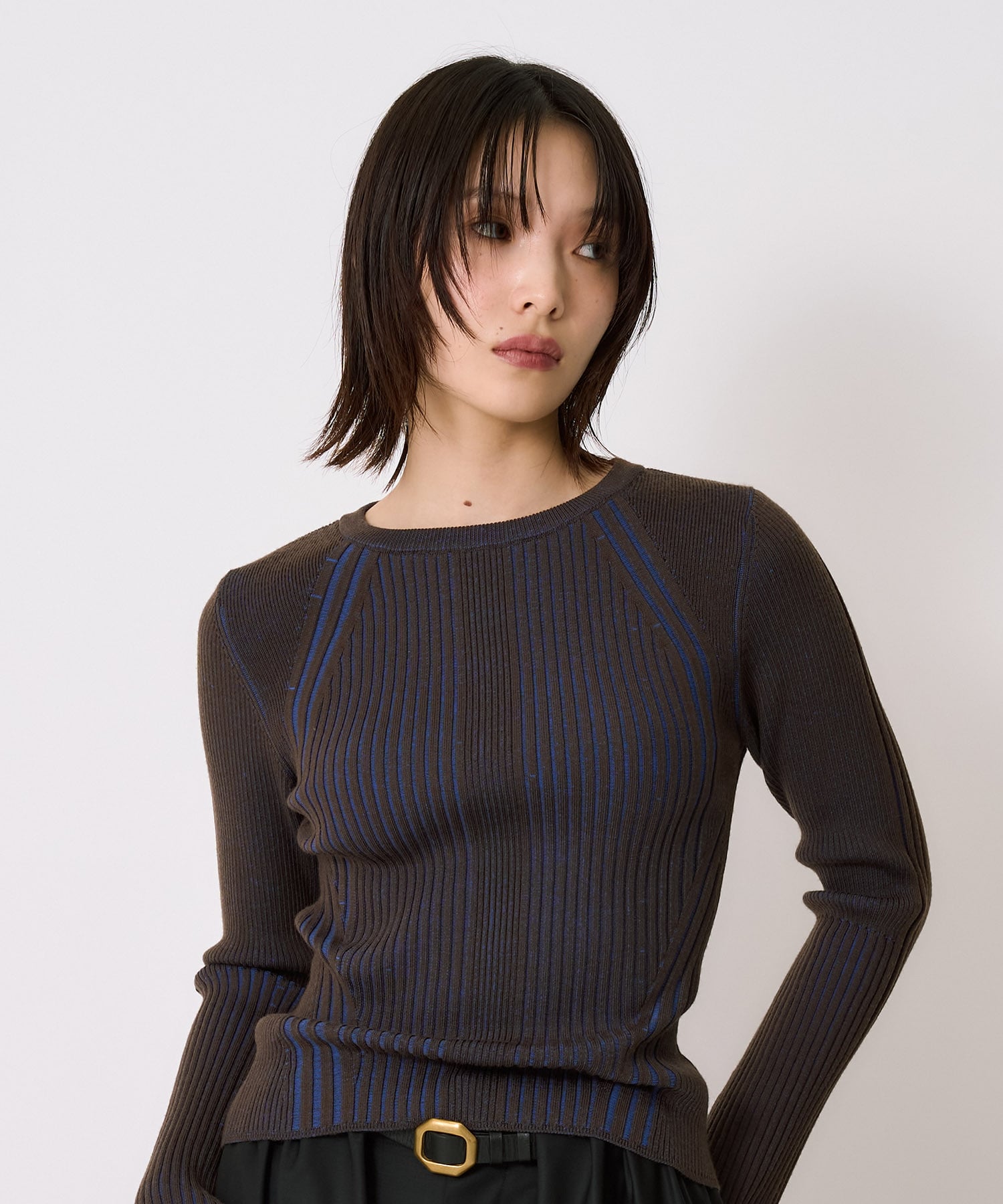 スリムリブラインニット