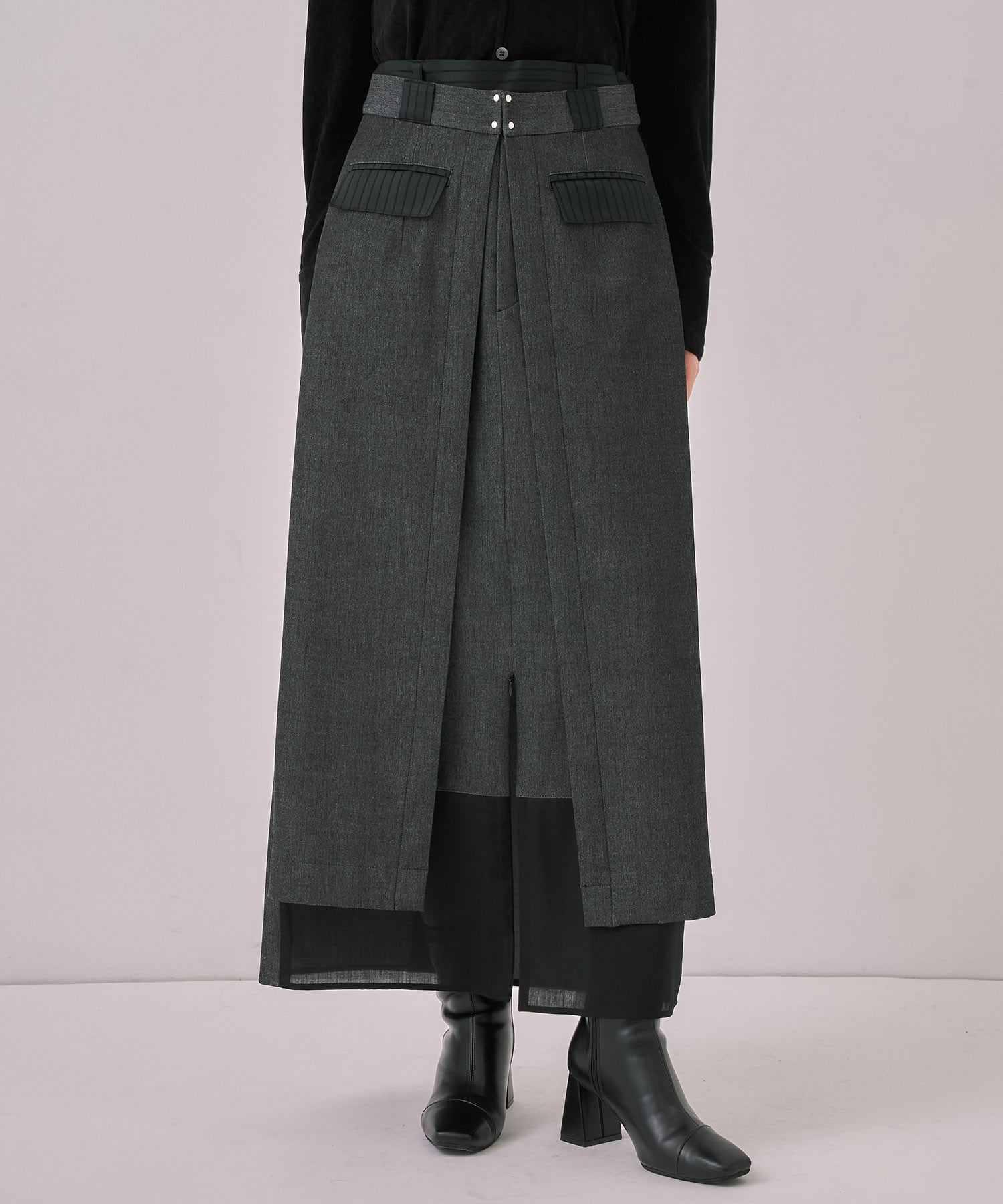 ダブルベルトラップスカート