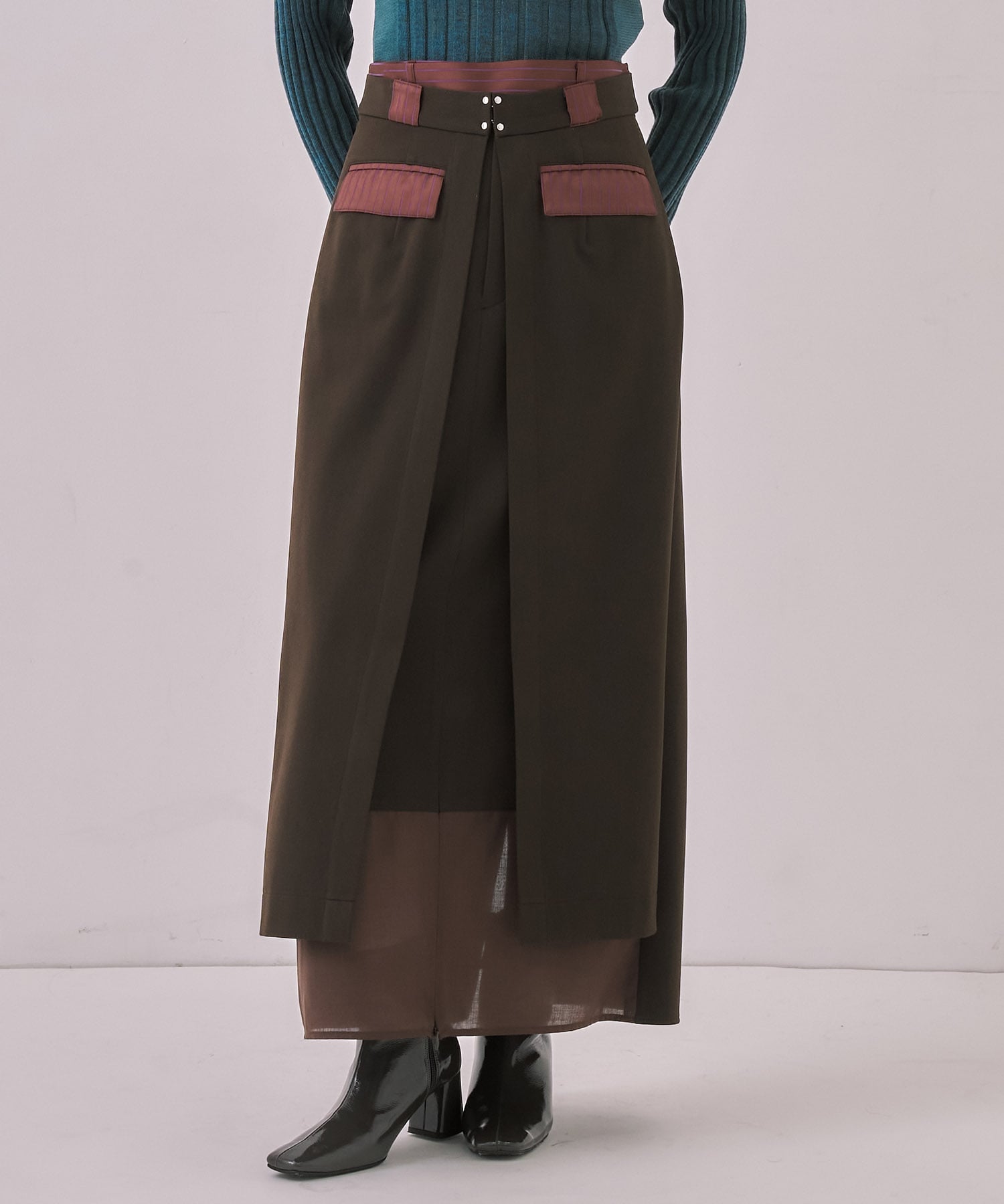 ダブルベルトラップスカート