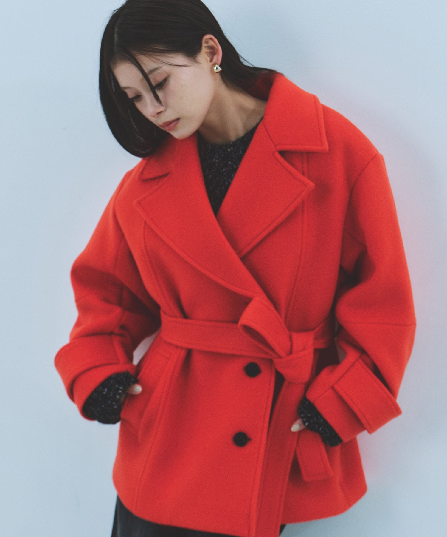 SUPER140ラペルショートコート