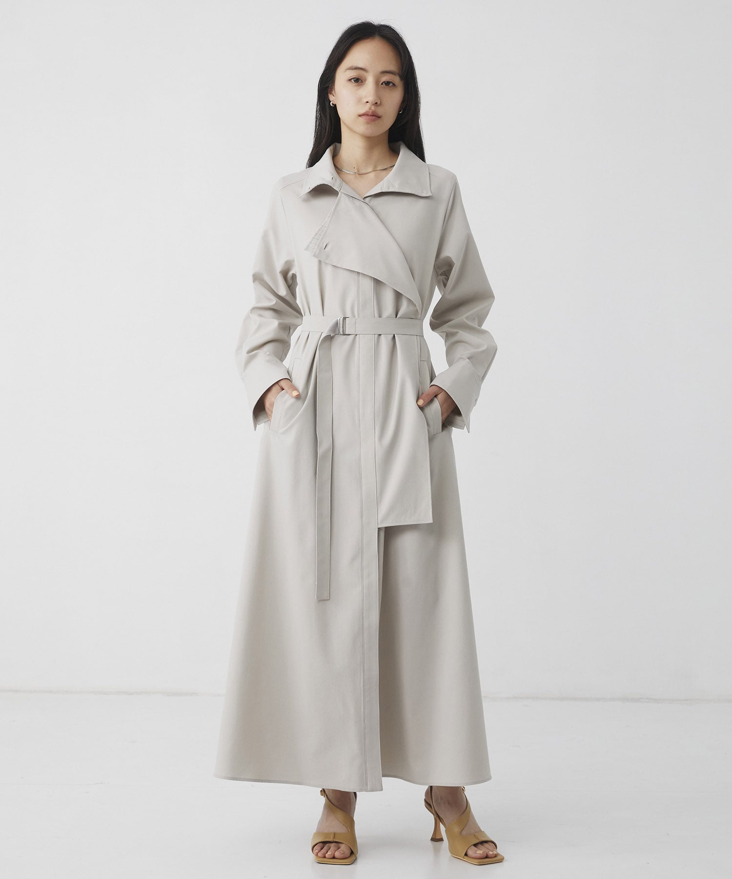 スタンドカラーラペルシャツワンピース