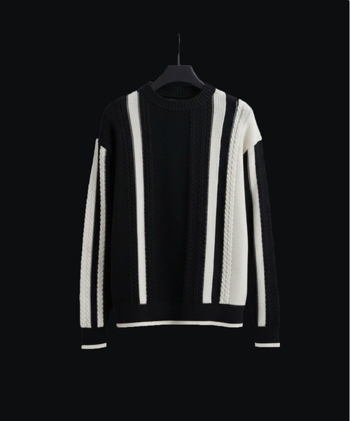 ケーブルインターシャ バイカラーニット