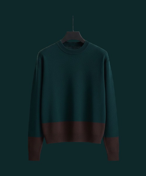 ウォッシャブルウールコンフォート バイカラーニット