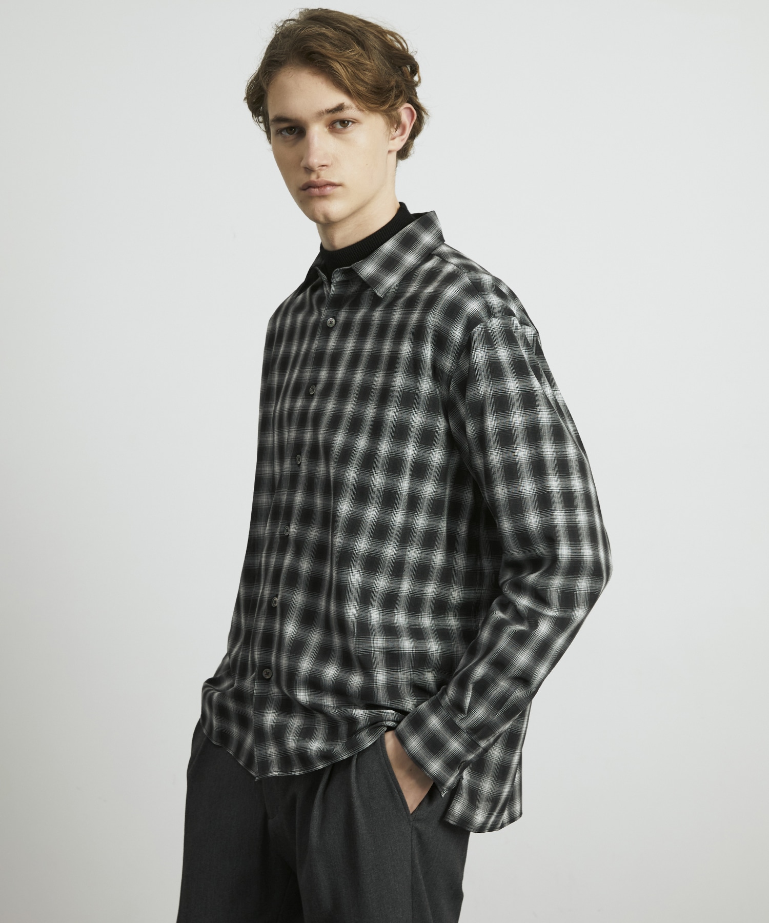 DRY WOOL オンブレチェックシャツ