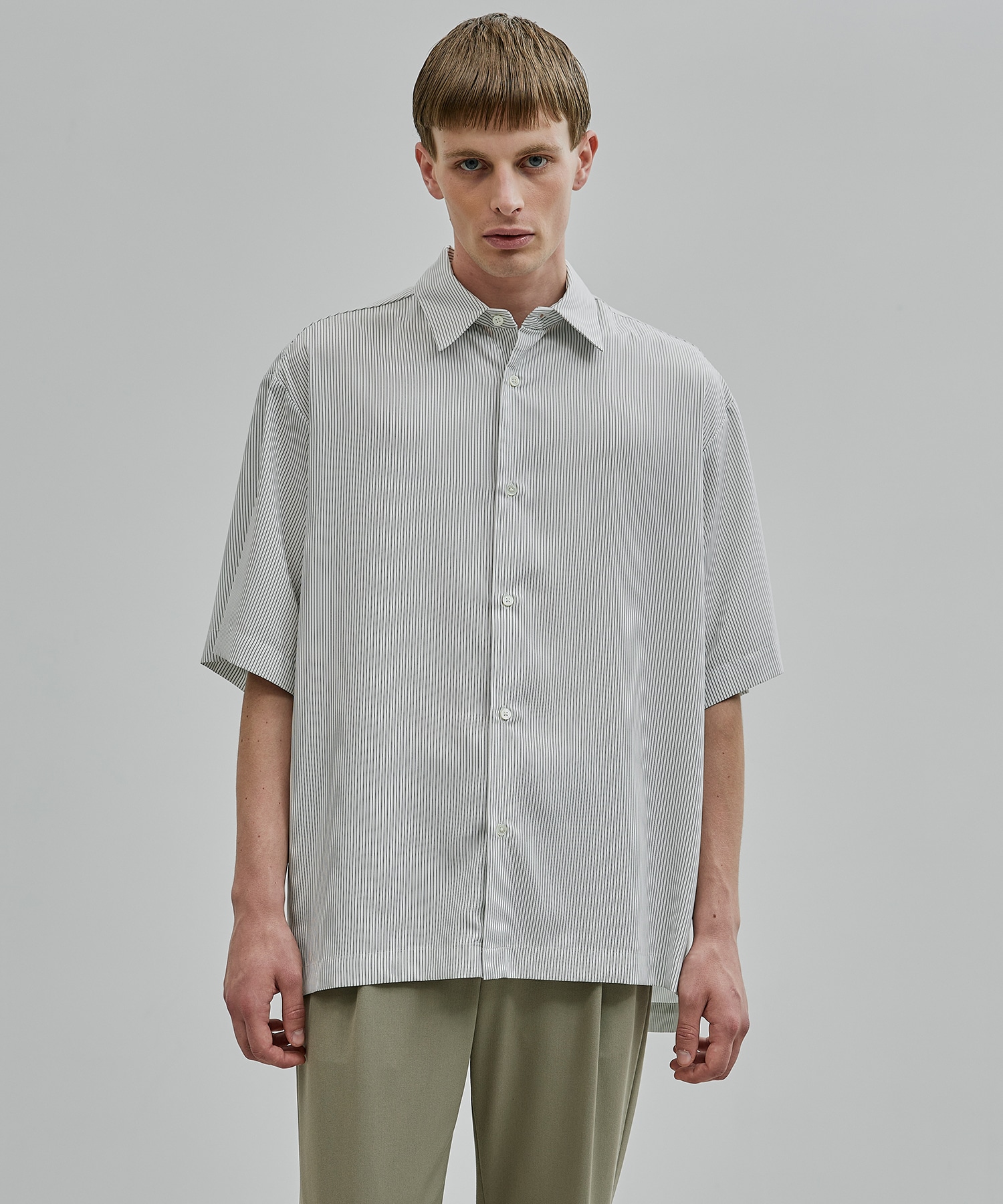 DRY RAYON ストライプショートスリーブシャツ