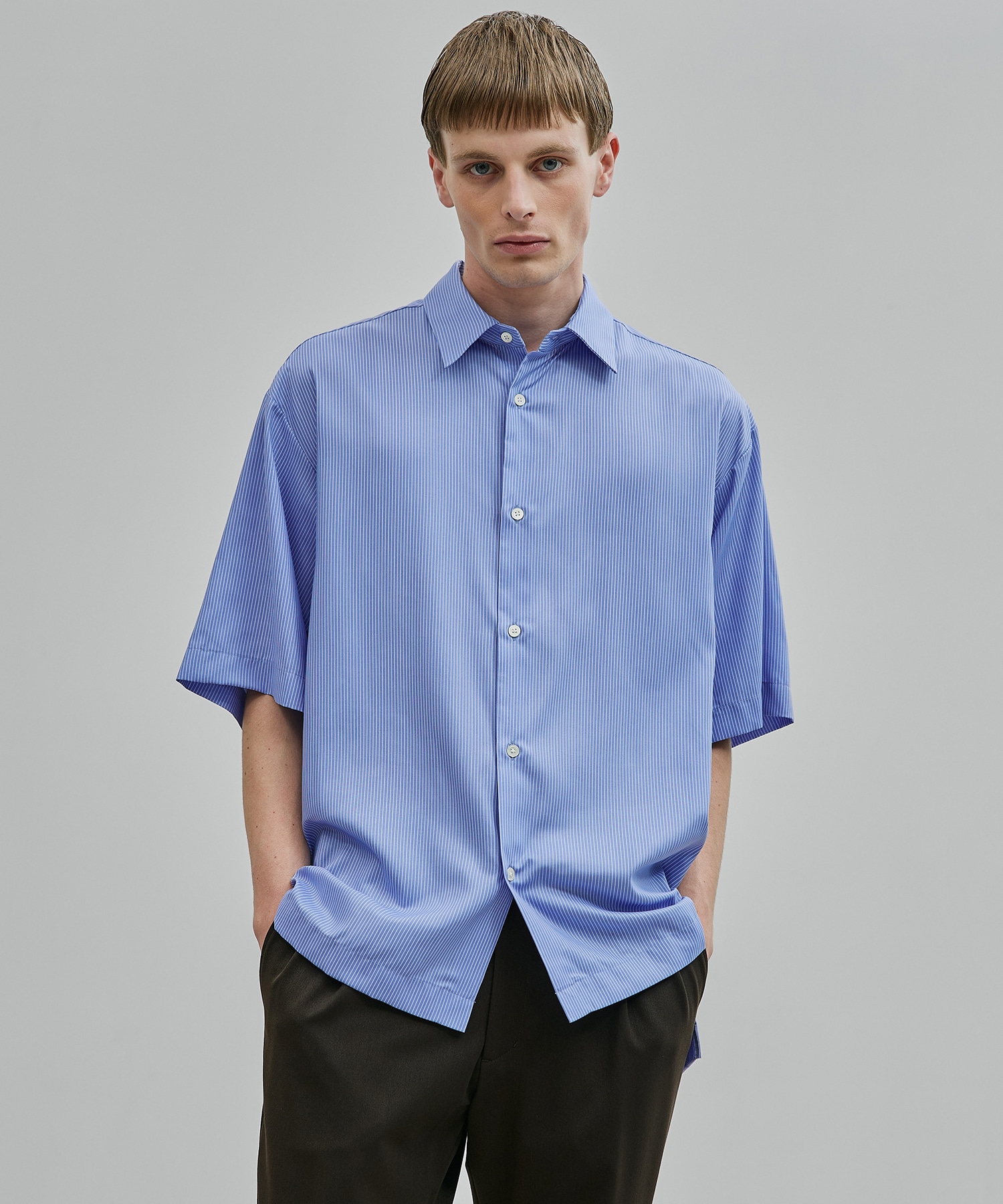 DRY RAYON ストライプショートスリーブシャツ