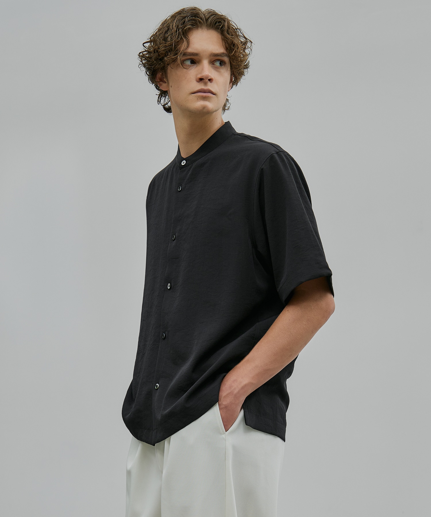 【新発売】ドライリネン バンドカラーシャツ S/S