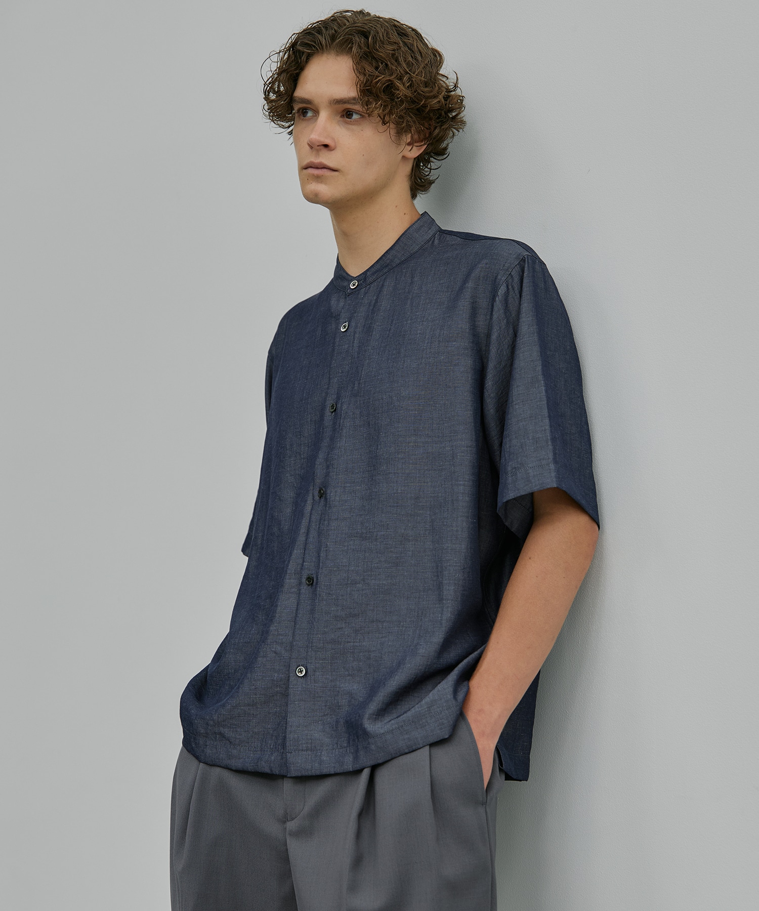 【新発売】ドライリネン バンドカラーシャツ S/S