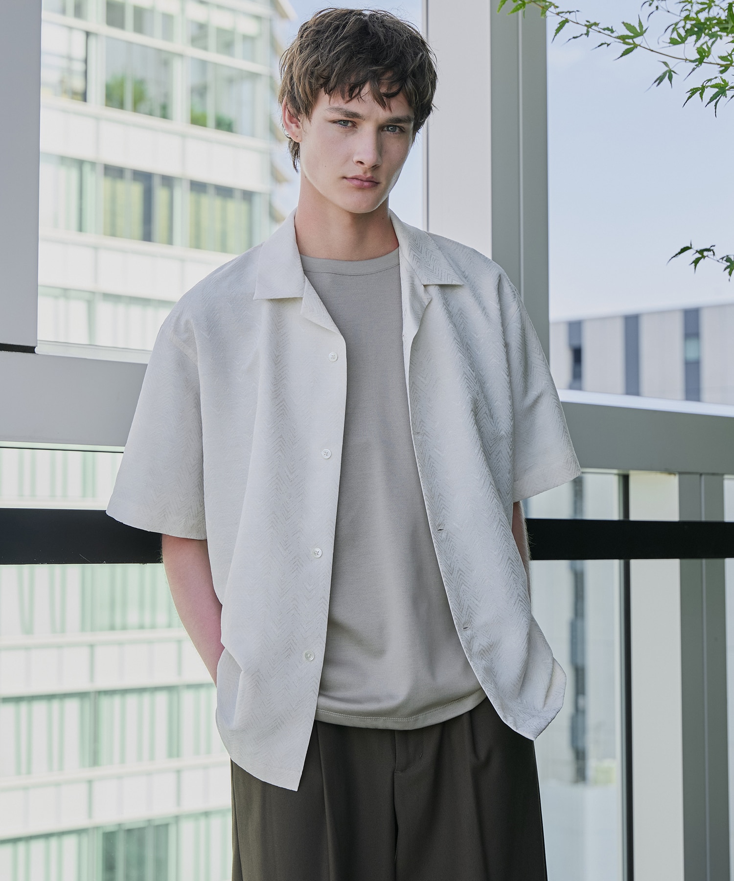 〈新発売〉ヘリンボーンジャガードシャツ S/S