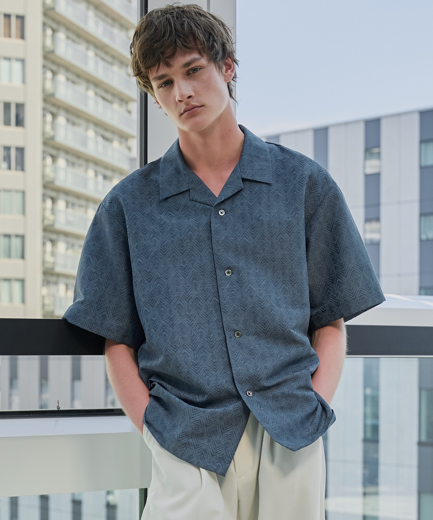 〈新発売〉ヘリンボーンジャガードシャツ S/S