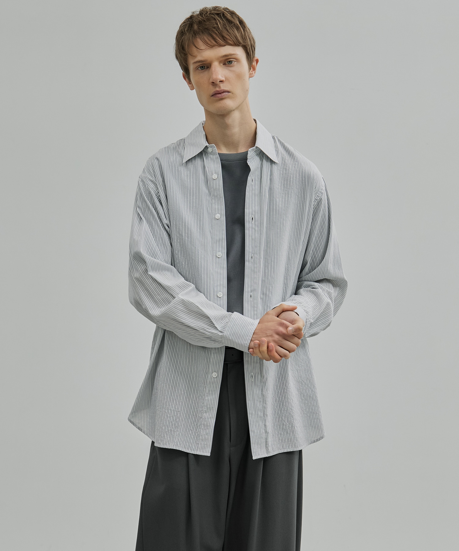 〈新発売〉SILK CUPRA STRIPE ロングスリーブシャツ