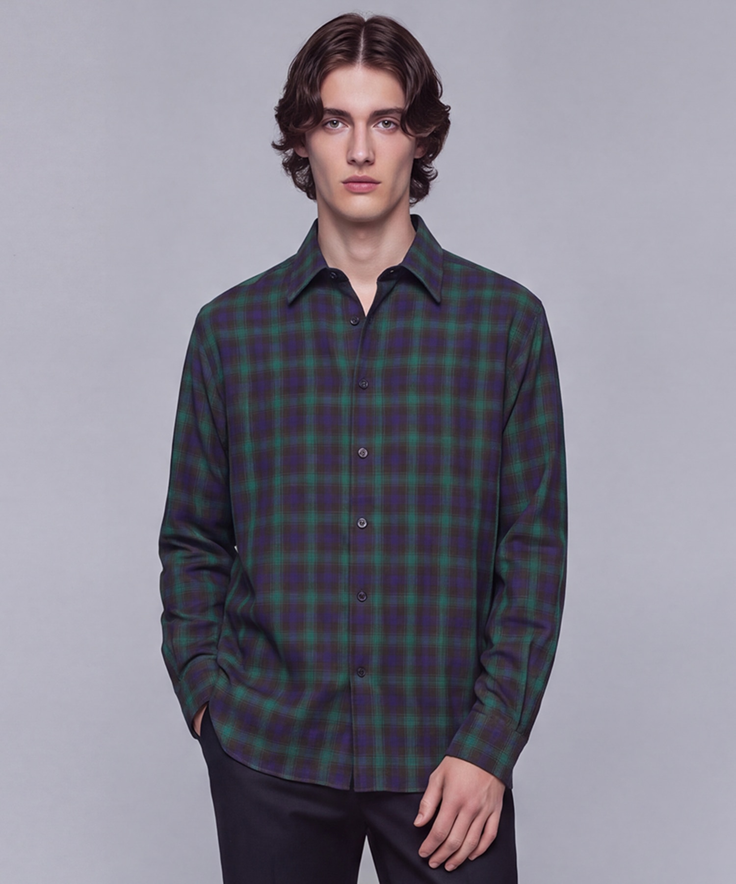 WOOL NYLON OMBRE CHECK SHIRT