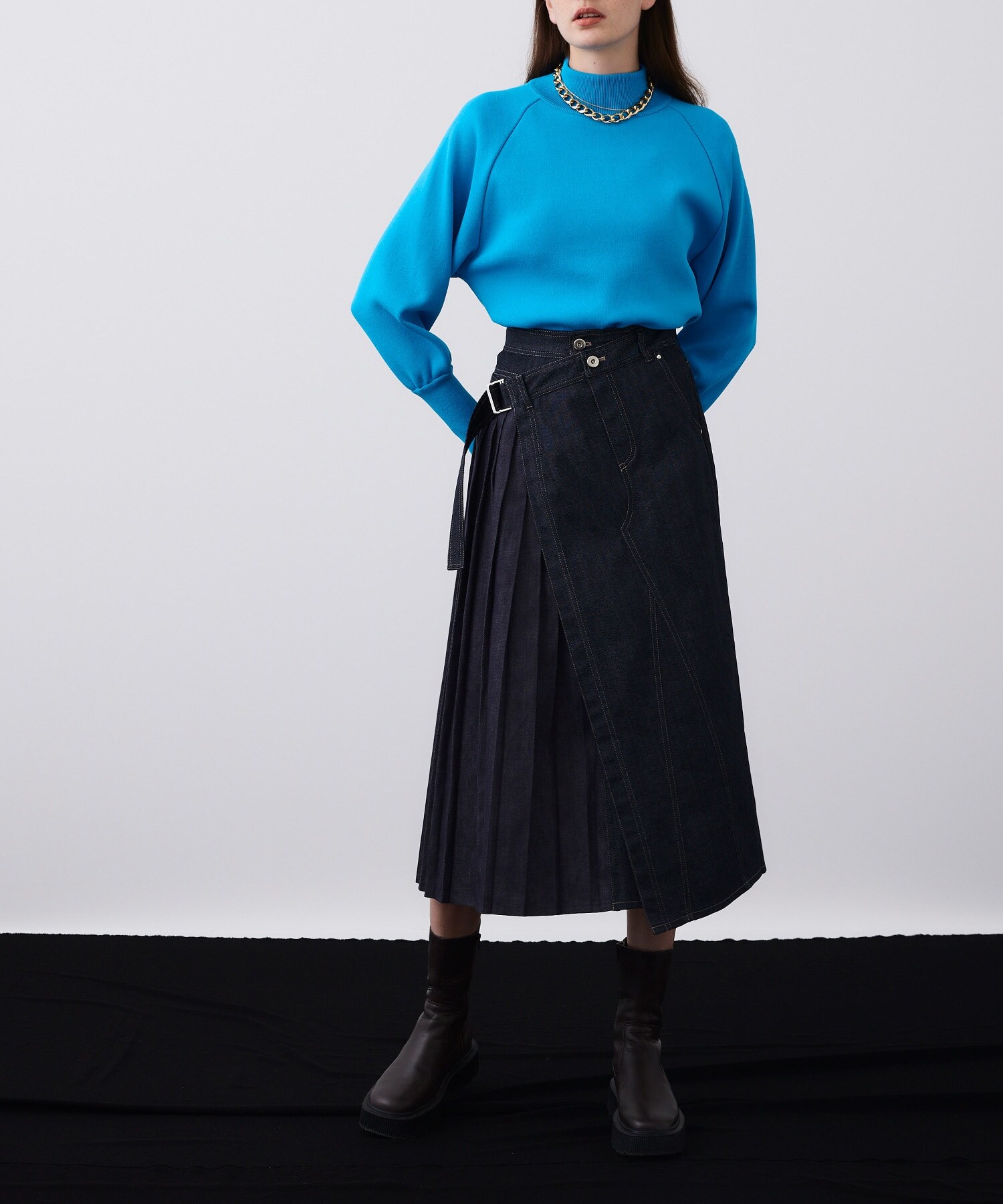 安いそれに目立つ UNITED プリーツスカート ユナイテッドトウキョウ レザー TOKYO - ひざ丈スカート
