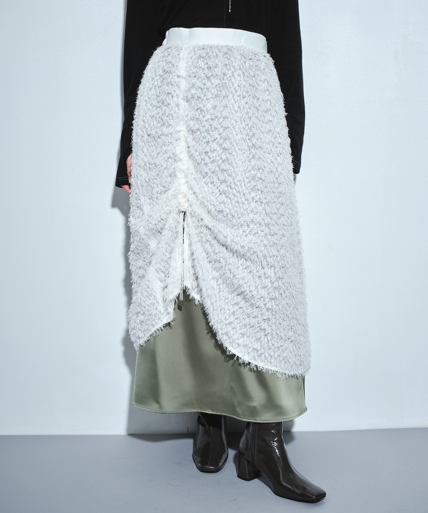 ファブリックレイヤードマキシスカート