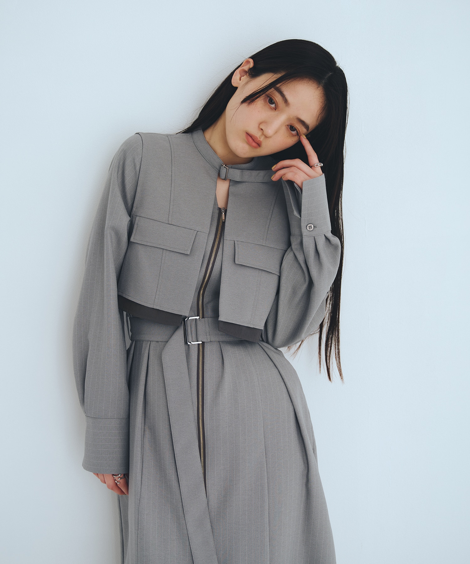 【一部店舗限定カラー】ポケットベストSETジッパーワンピース