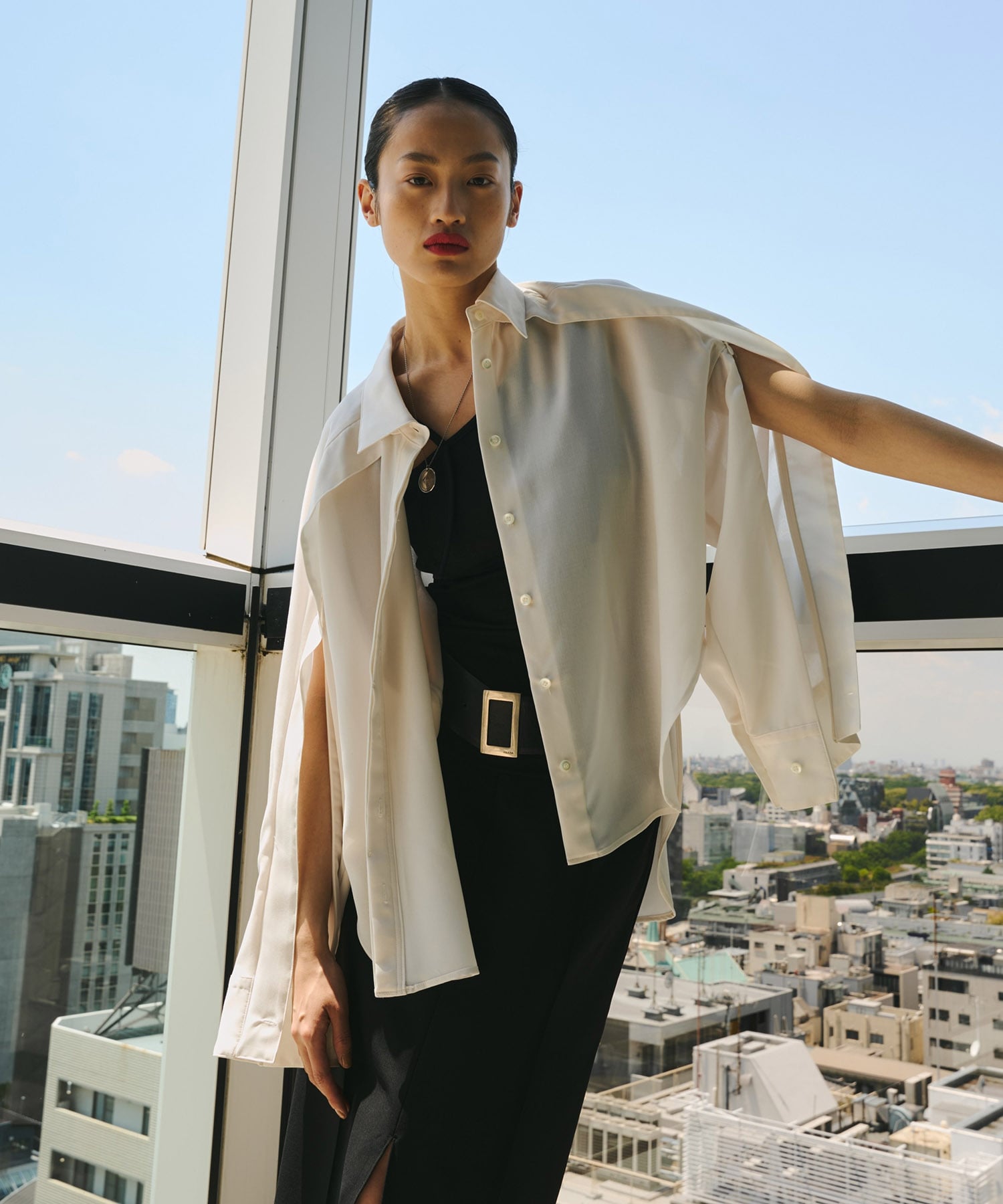 Cape Detail Sheer Over Shirt