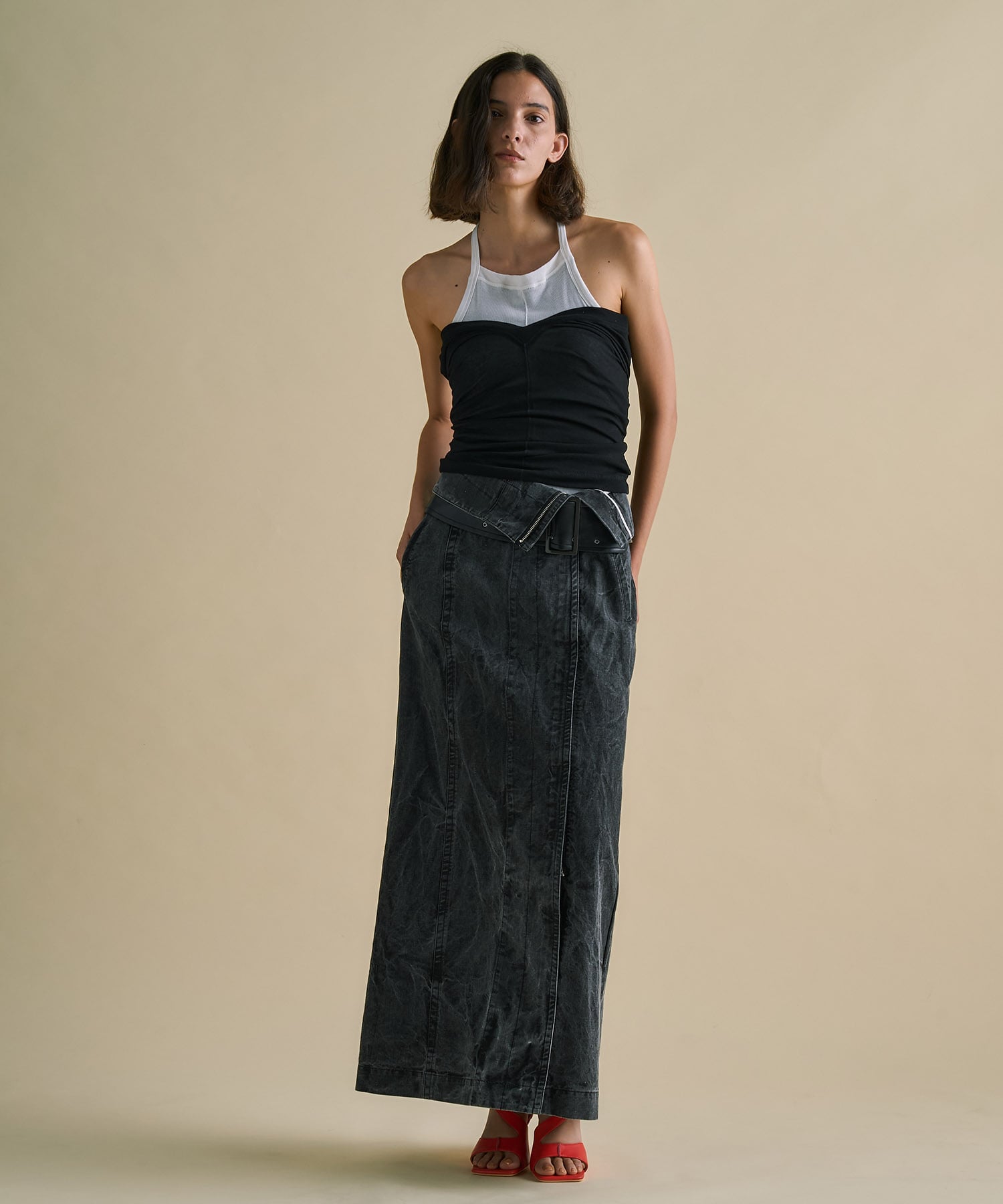 2way Waist Belted Denim Skirt