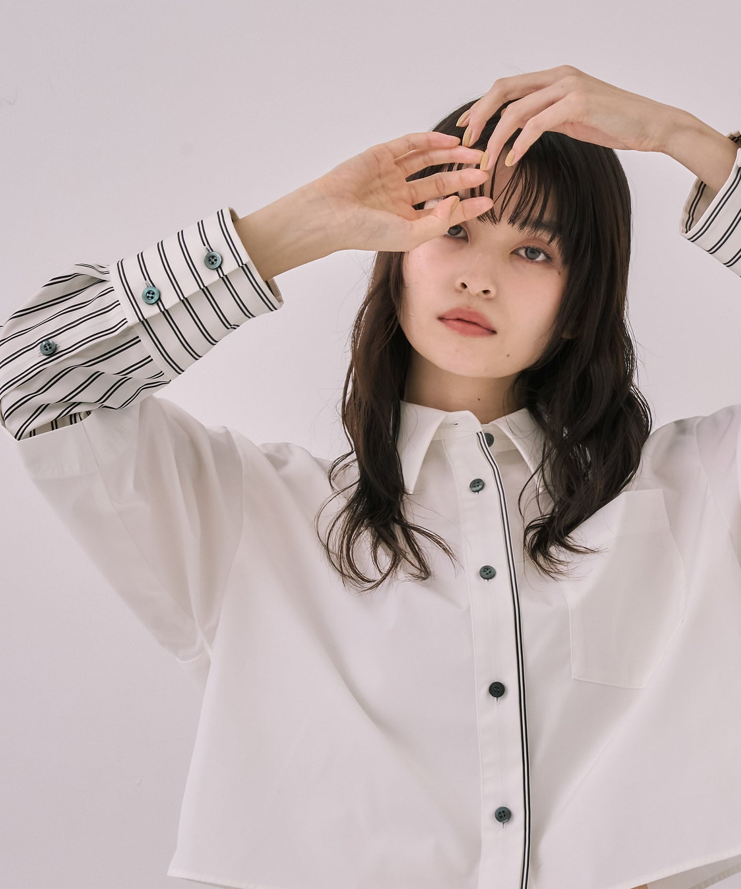 バイカラースリーブショートシャツ