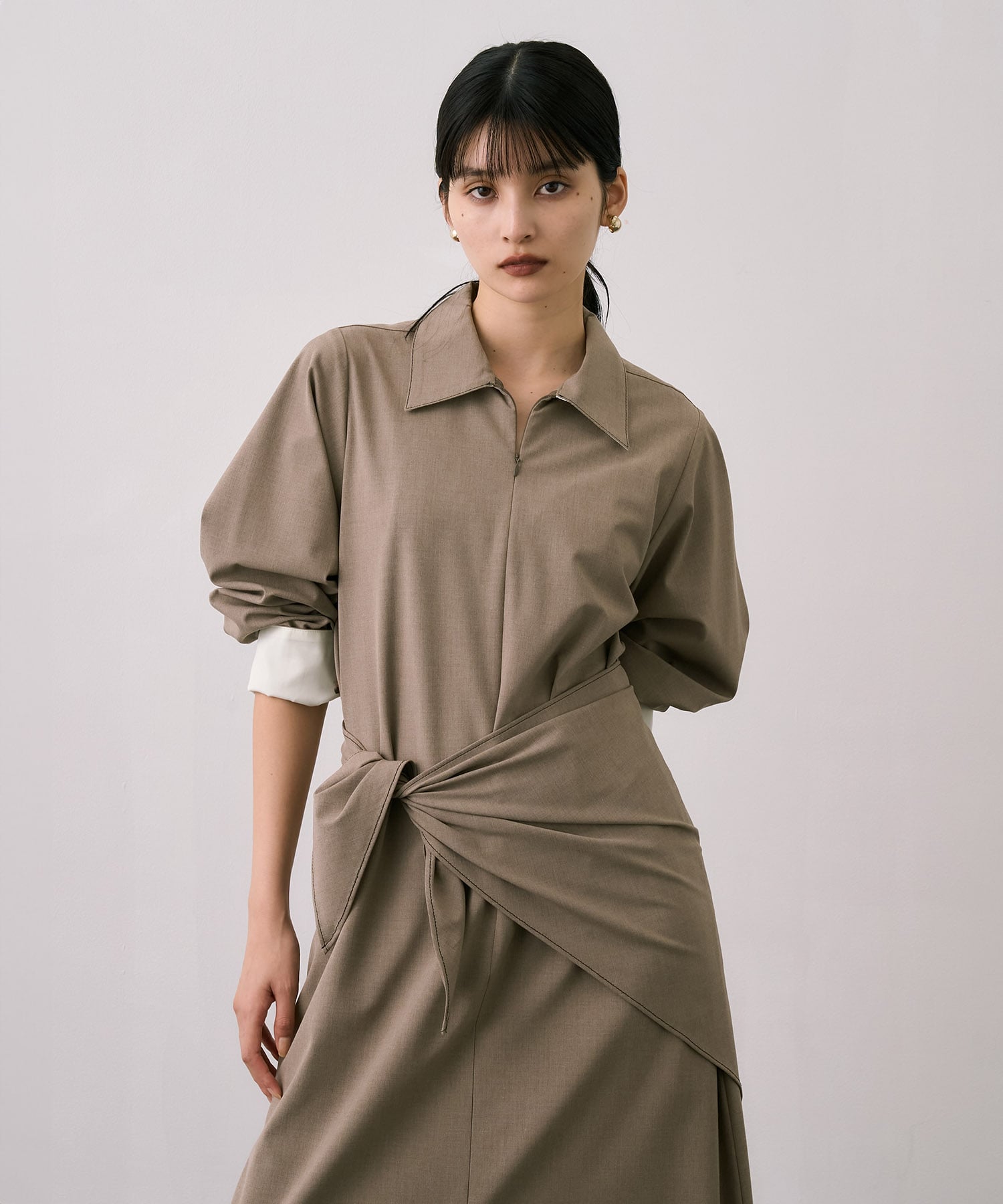 Scarf Wrapped Shirt Dress