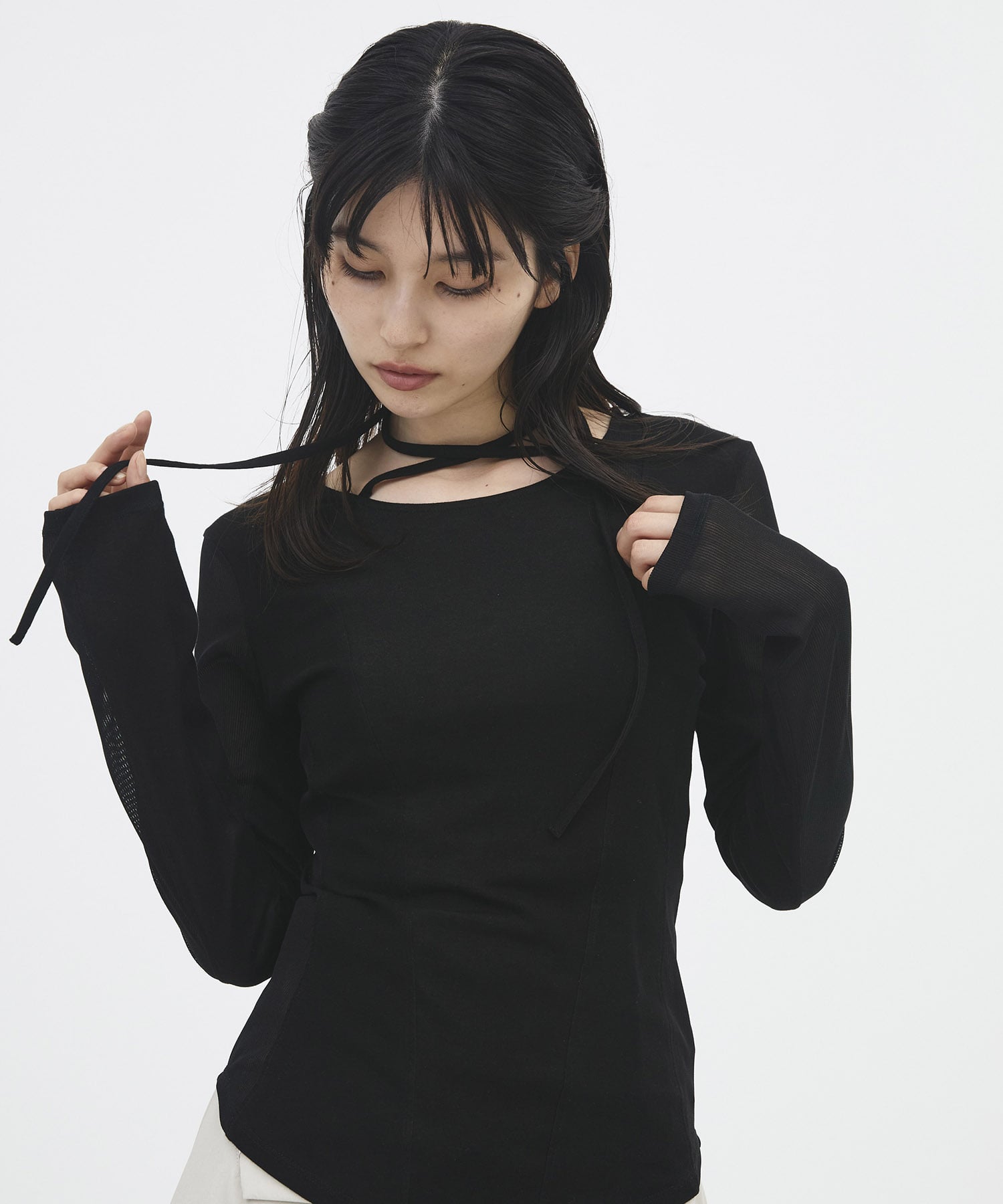 シアーストライプカットコンビプルオーバー