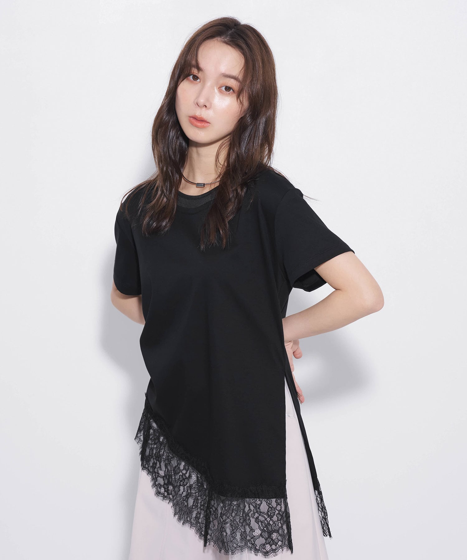レースヘムレイヤードTEE